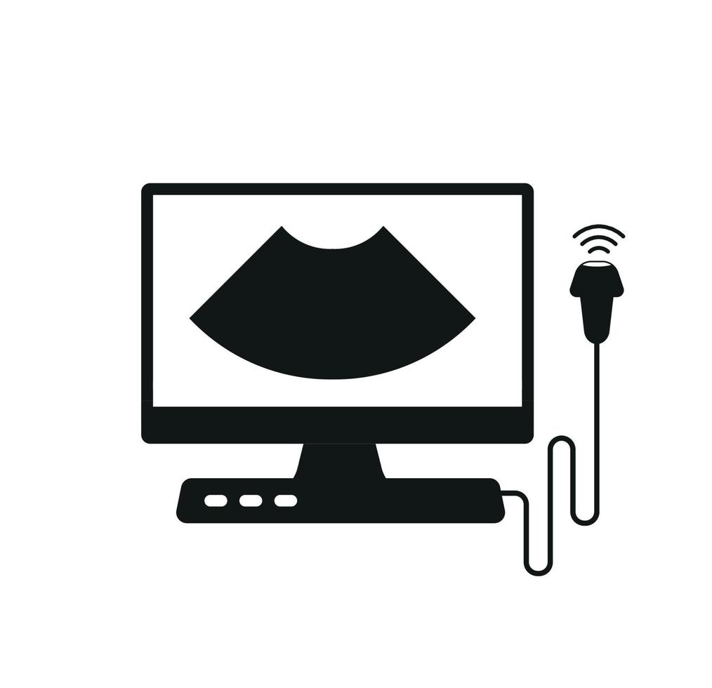 Ultrasound research black vector icon. Medical diagnostic equipment, echograpy.