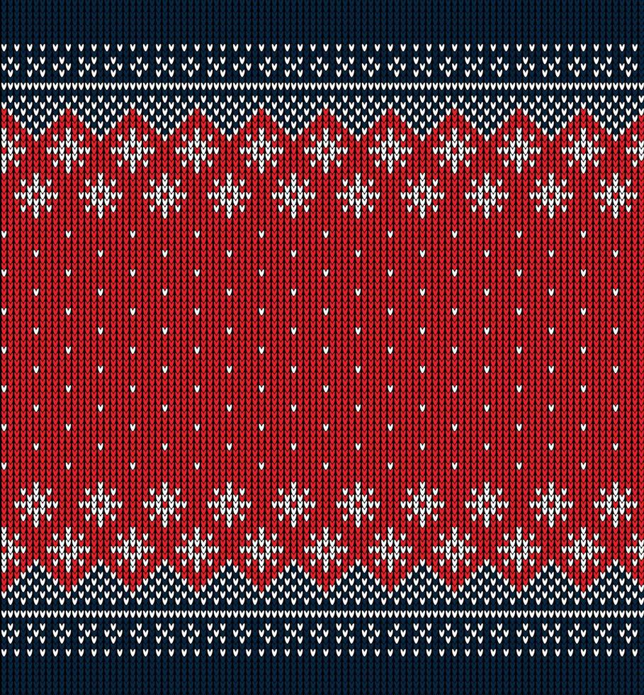 Ugly sweater at Buffalo Plaid Merry Christmas and Happy New Year greeting card frame border . illustration knitted background seamless pattern with folk style scandinavian ornaments. vector