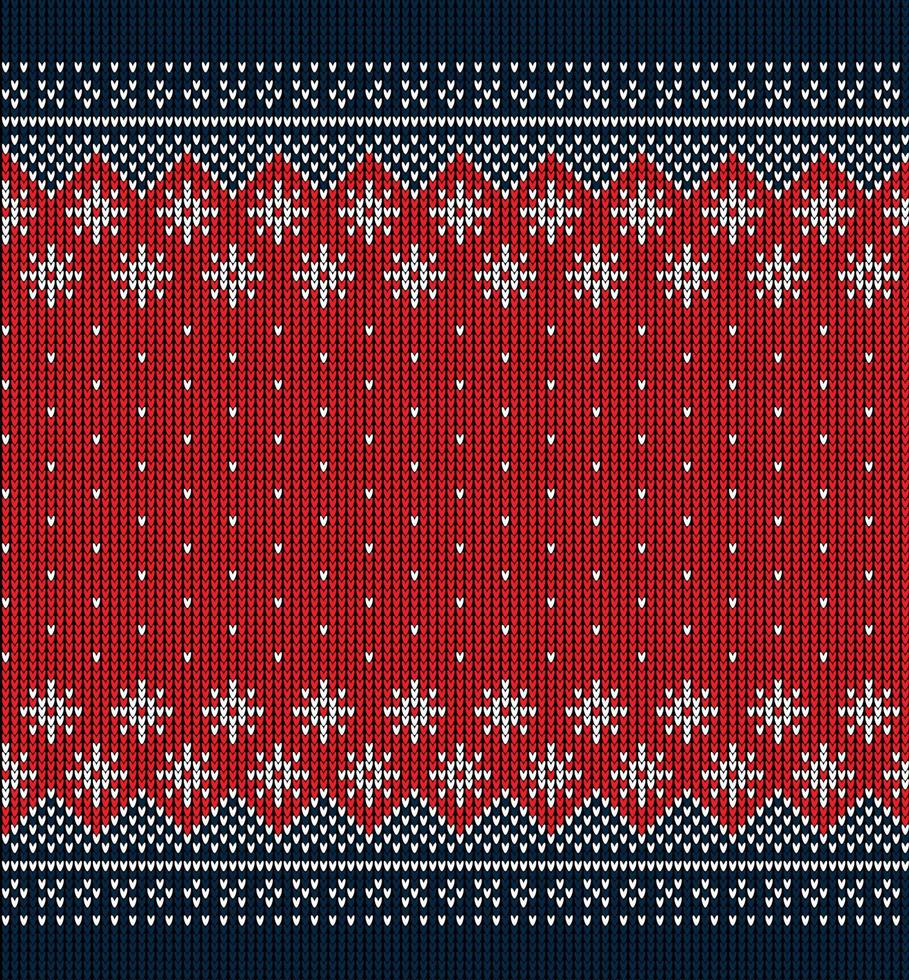 suéter feo en buffalo plaid feliz navidad y feliz año nuevo borde de marco de tarjeta de felicitación. ilustración de fondo de punto de patrones sin fisuras con adornos escandinavos de estilo popular. vector