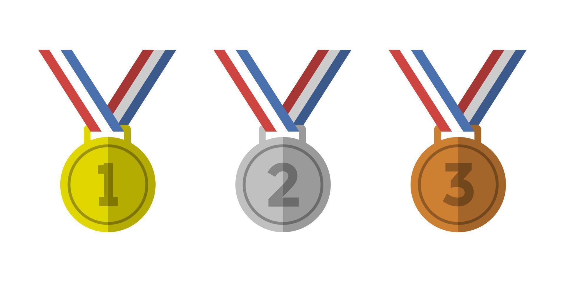 Gold, silver, and bronze medal icon vector. Sport award concept vector