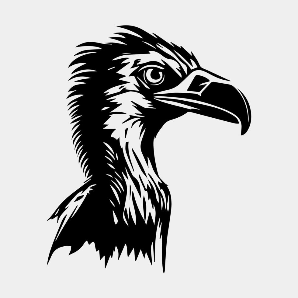 A black and white drawing of a bird head. vector