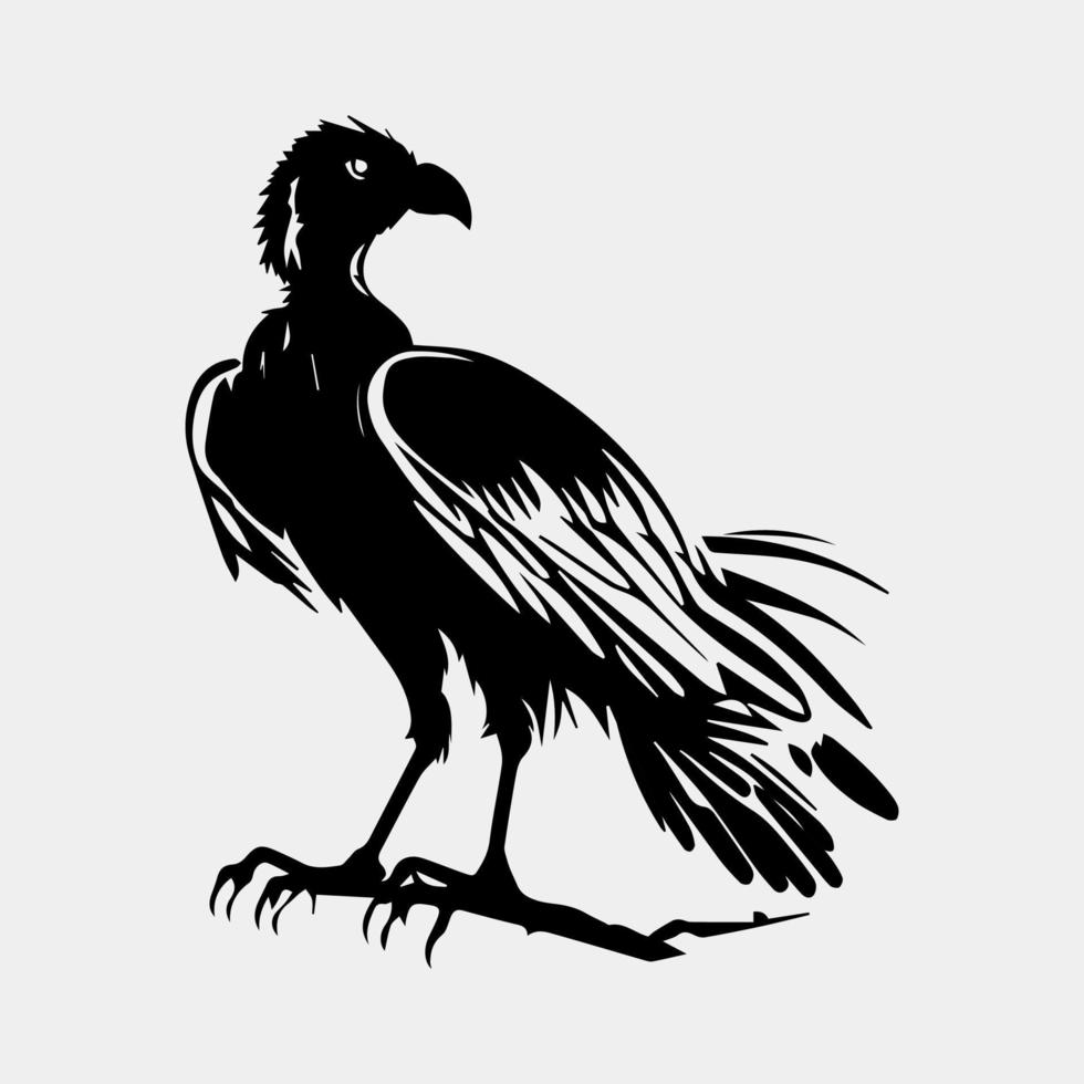 A black silhouette of a vulture sitting on a branch vector