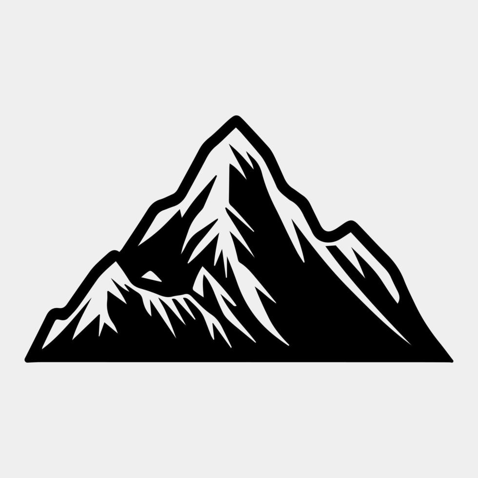 Mountain silhouette - vector icon. Rocky peaks. Mountains ranges. Black and white mountain icon