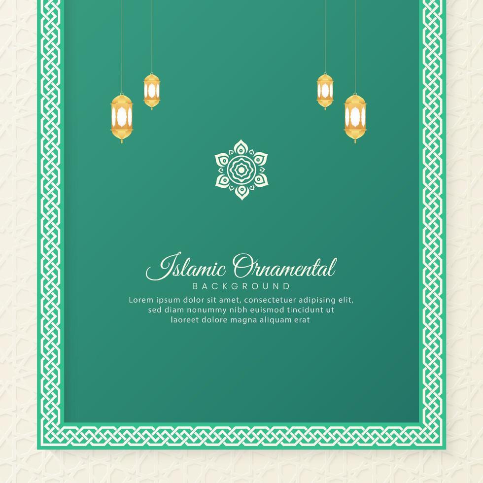Islamic Ornamental Arabic Pattern Green Background With Arabic Style Lanterns and Ornament vector