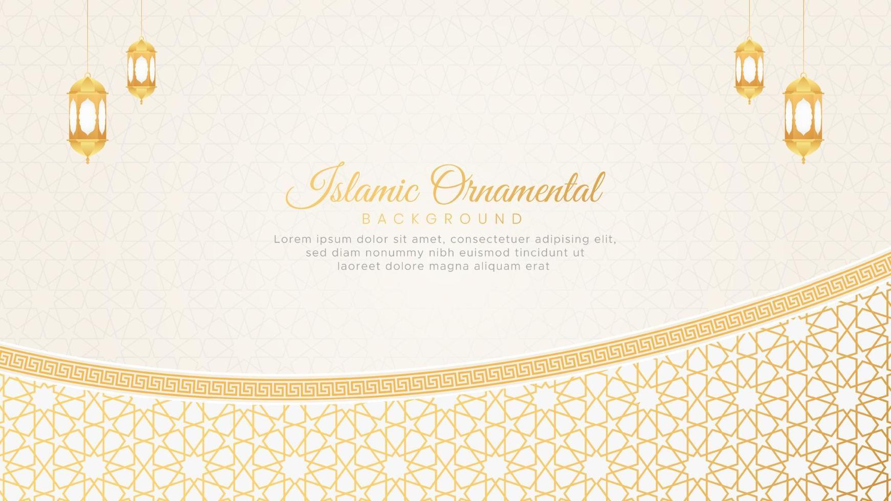Islamic Ornamental Arabic White Luxury Background with Geometric pattern and Greek Border vector