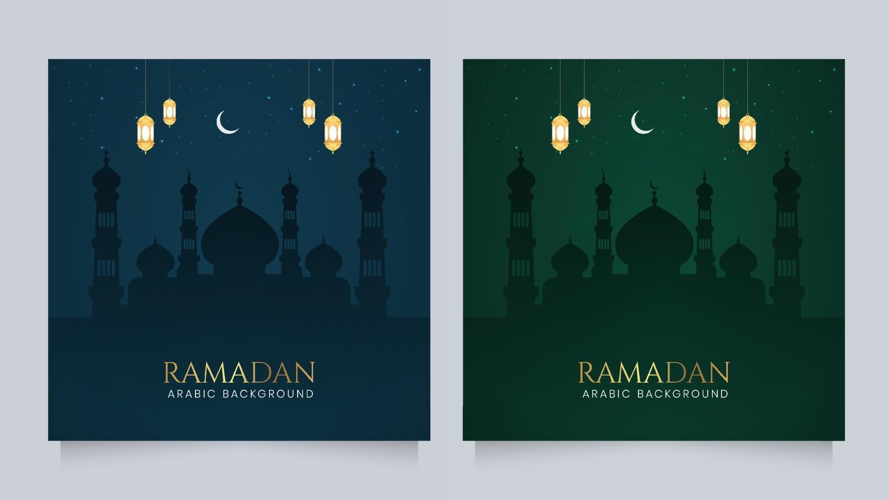 Ramadan Islamic Arabic Green and Blue Background with Mosque and Geometric pattern Border vector