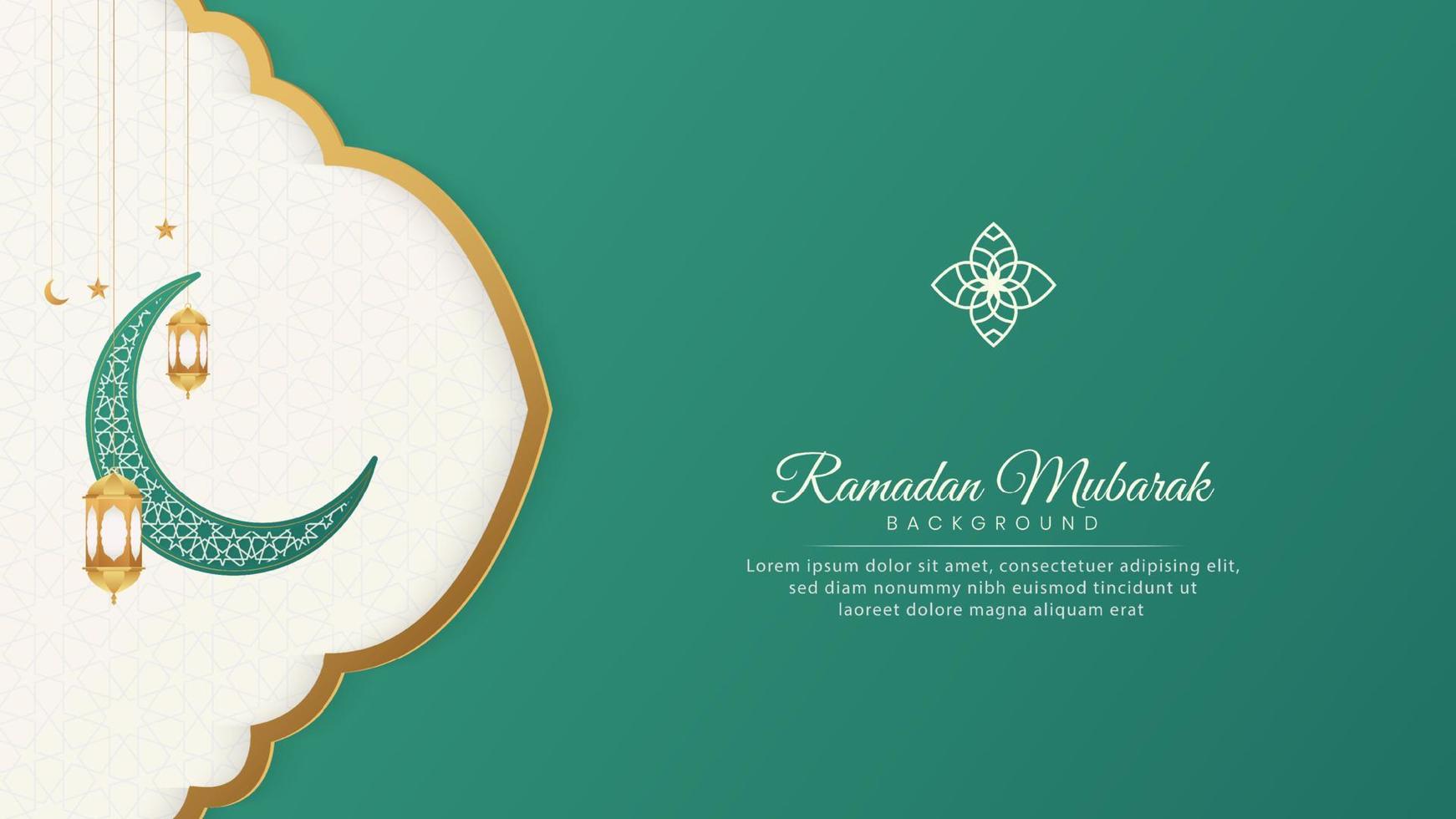 Ramadan Mubarak Islamic Arabic Ornamental Pattern Green Background With Arabic Style Lanterns and Ornament vector