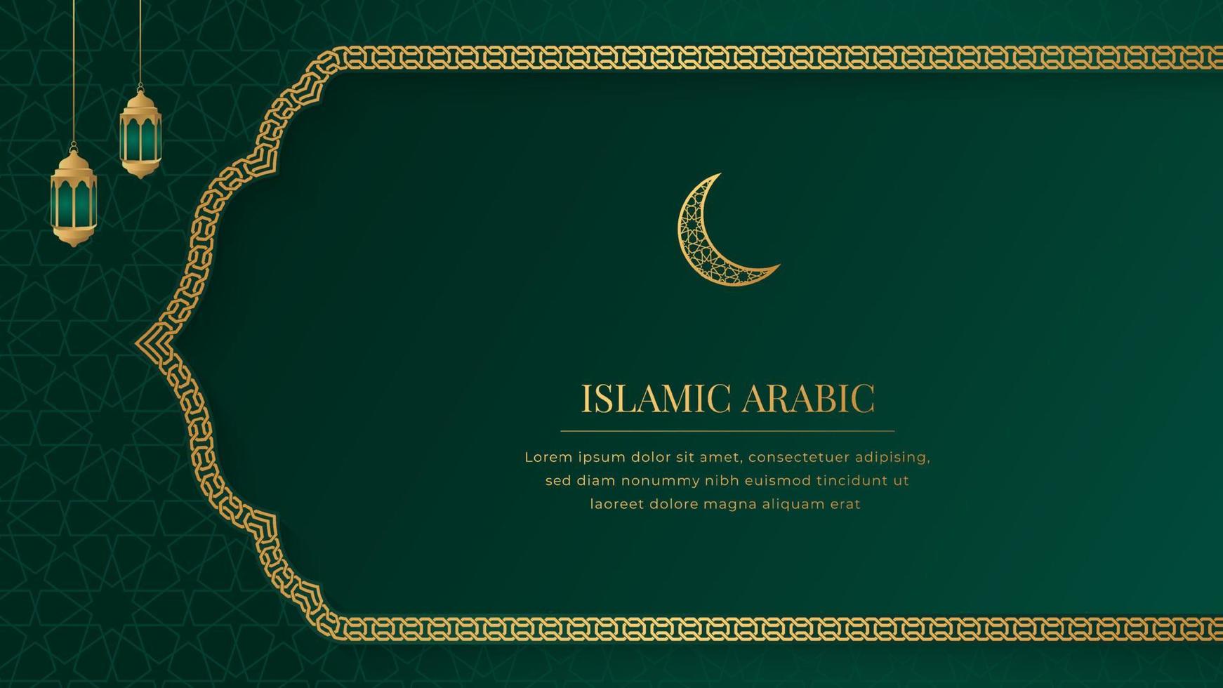 Islamic Arabic Green Luxury Background with Geometric pattern and Greek Border Design vector