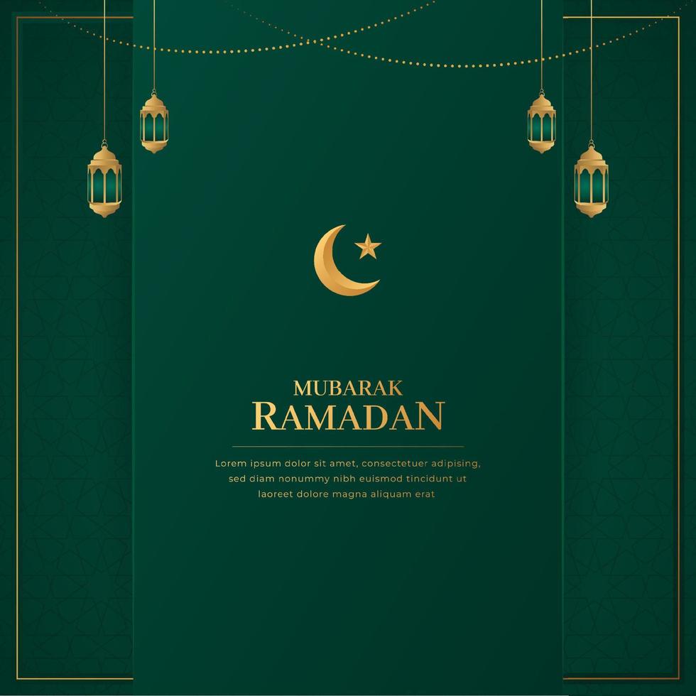 Ramadan Mubarak Islamic Arabic Green Luxury Background with Geometric pattern and Lanterns vector