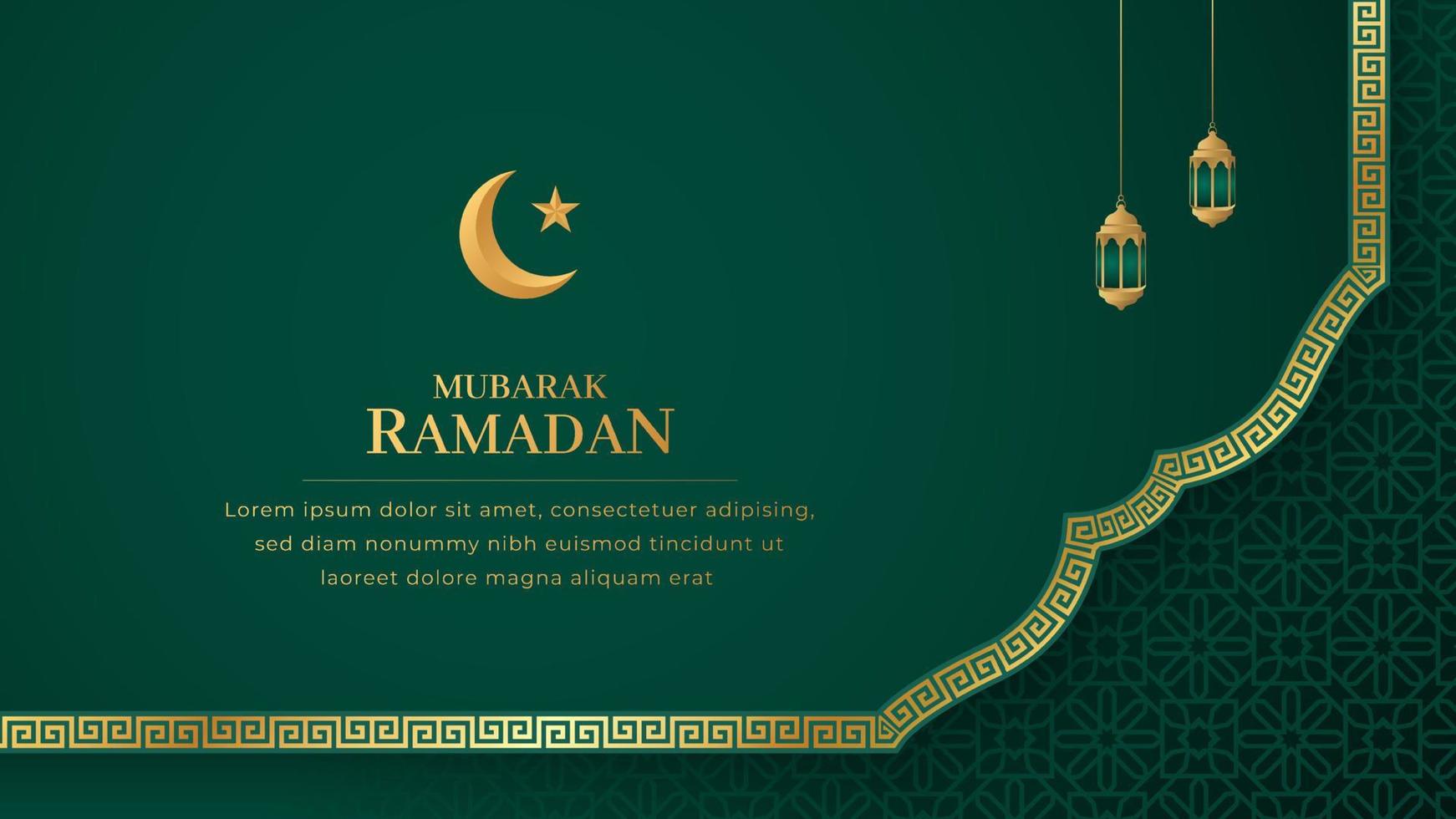 Ramadán Mubarak islámico Arábica verde lujo antecedentes con geométrico modelo y ornamento vector