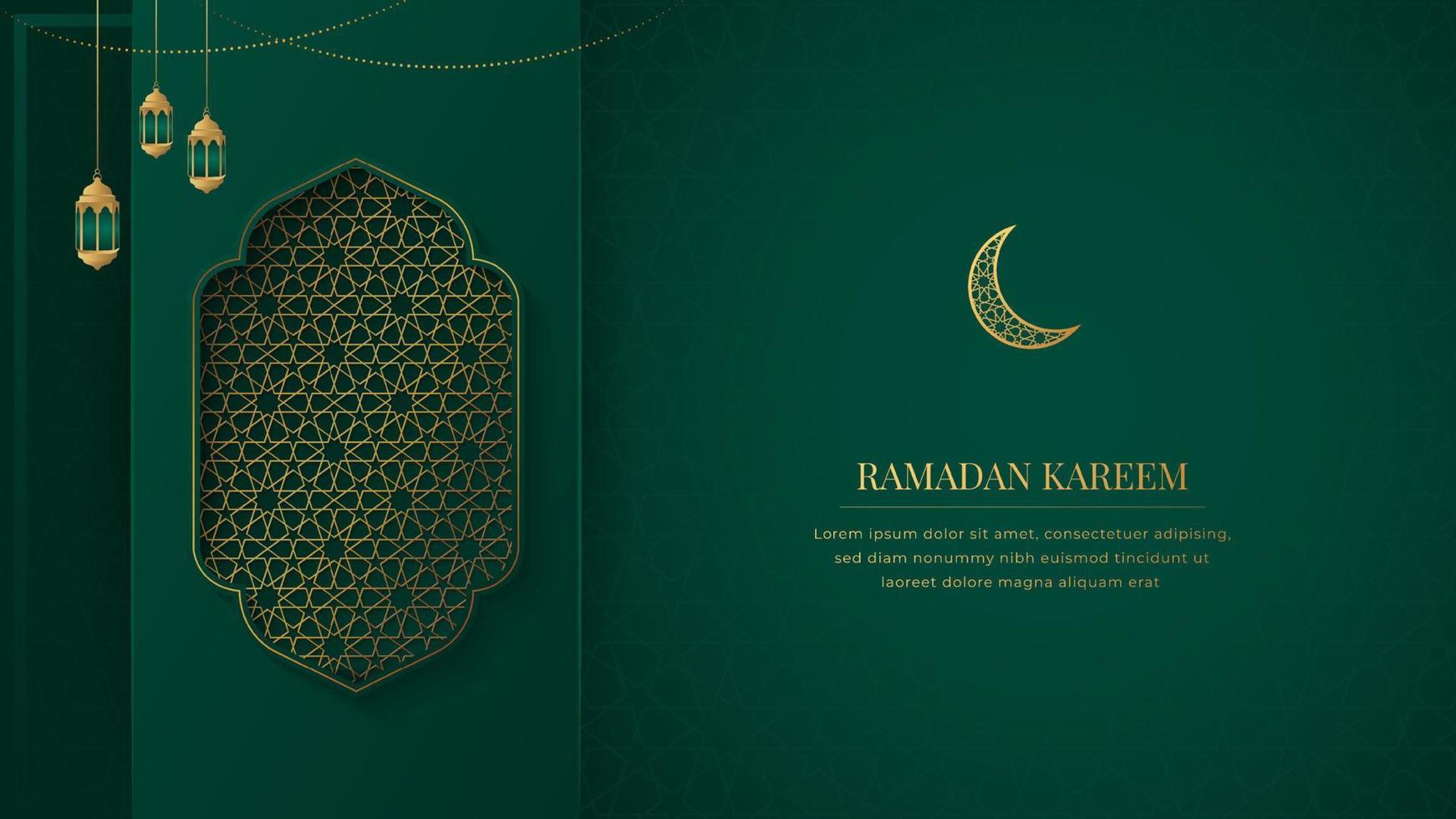 Ramadan Kareem Islamic Arabic Green Luxury Background with Geometric pattern and Beautiful Ornament vector