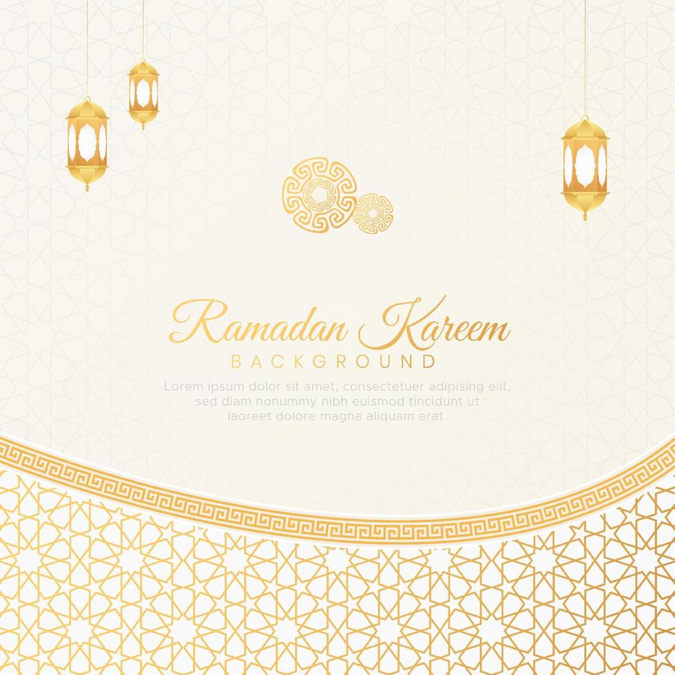 Ramadan Kareem Islamic Ornamental Arabic White Background with Geometric Pattern and Lanterns vector