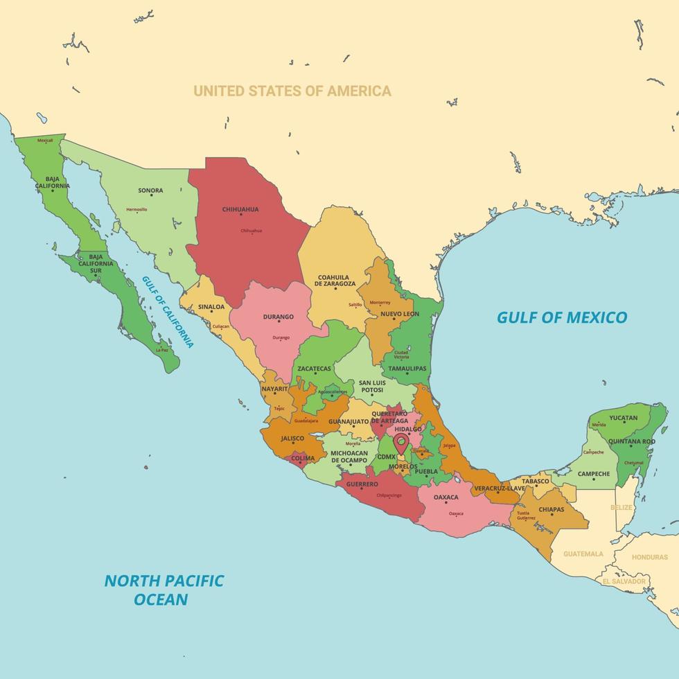 detallado país mapa de mexico vector