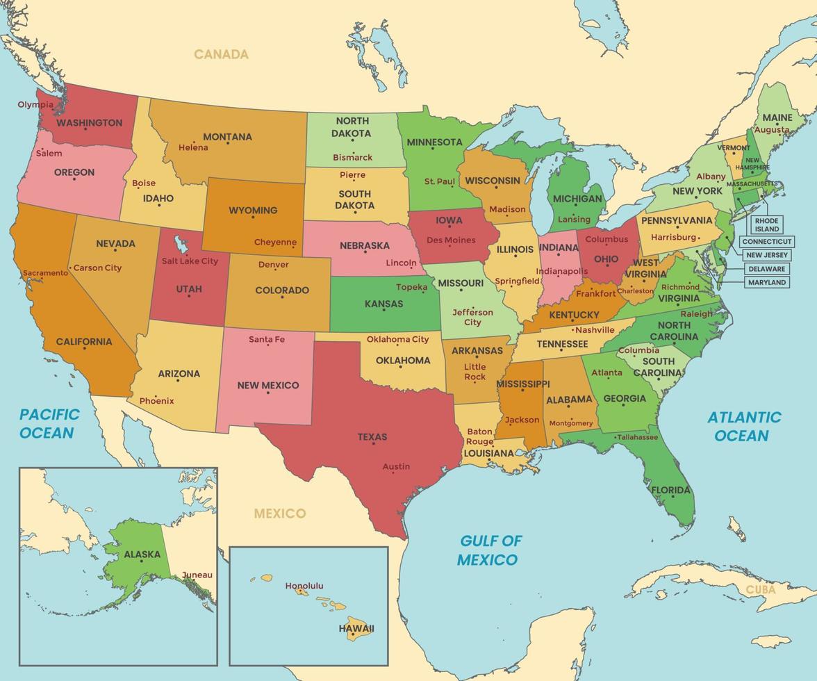Detailed Country Map of USA vector