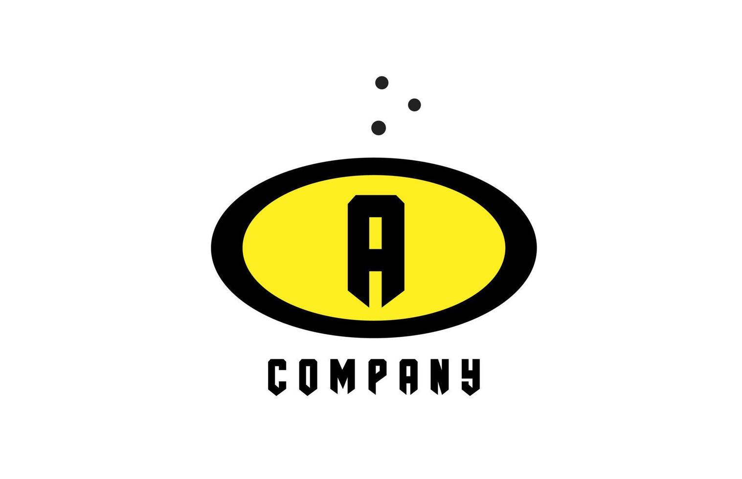 ellipse A alphabet bold letter logo with dots. Creative template design for business and company in yellow and black vector