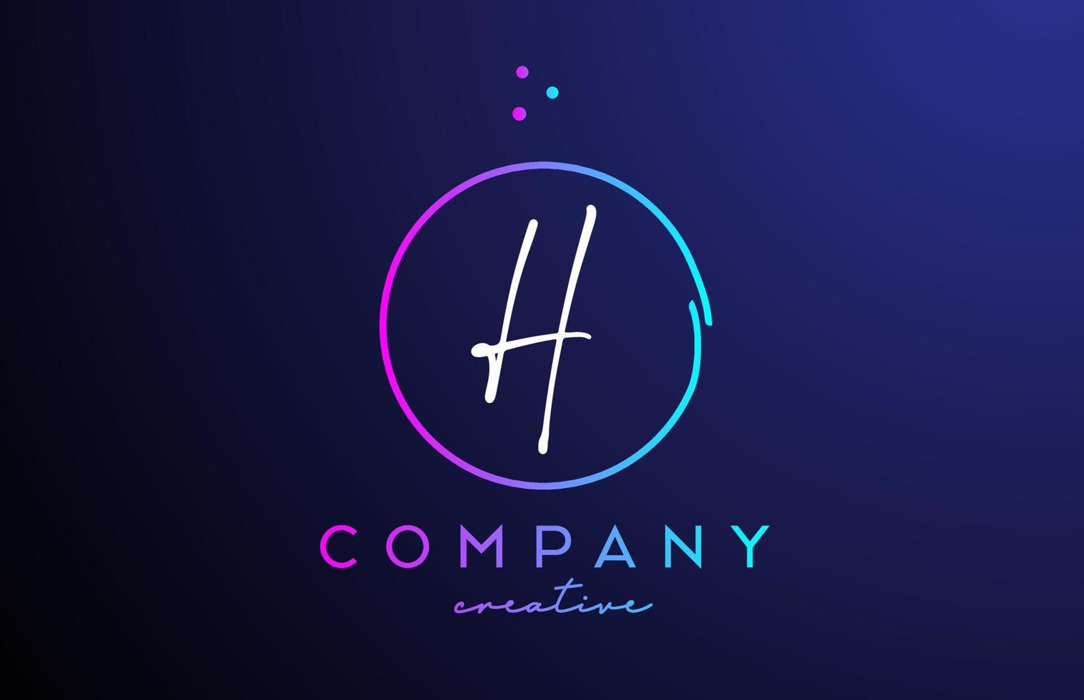 H handwritten alphabet letter logo with dots and pink blue circle. Corporate creative template design for business and company vector