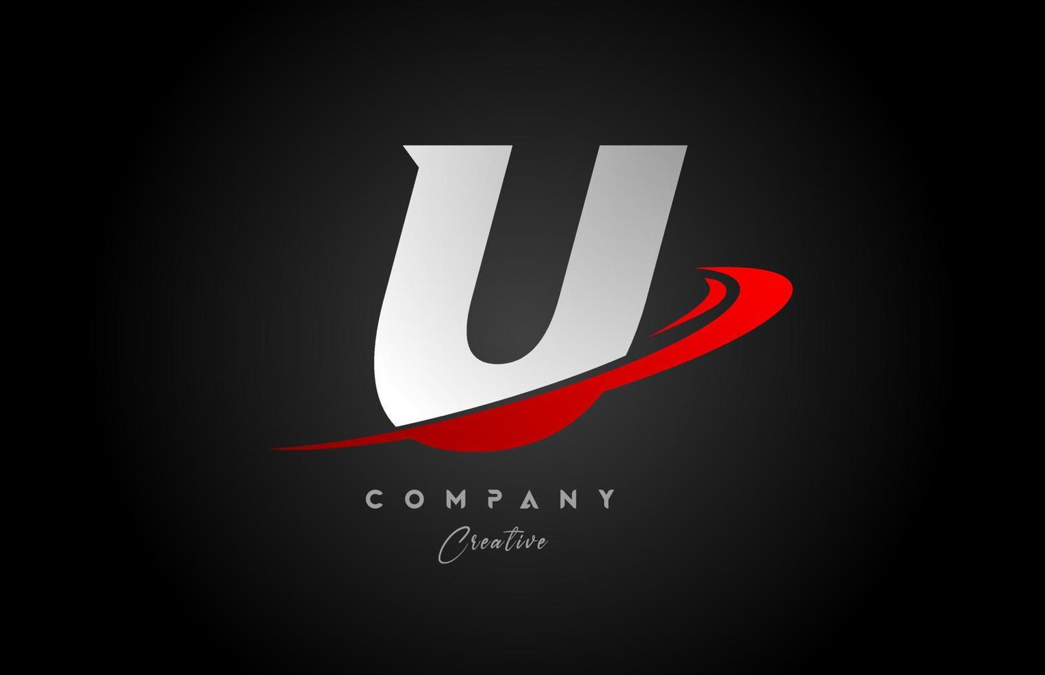 red swoosh U alphabet letter logo icon design with black grey color. Creative template for business and company vector