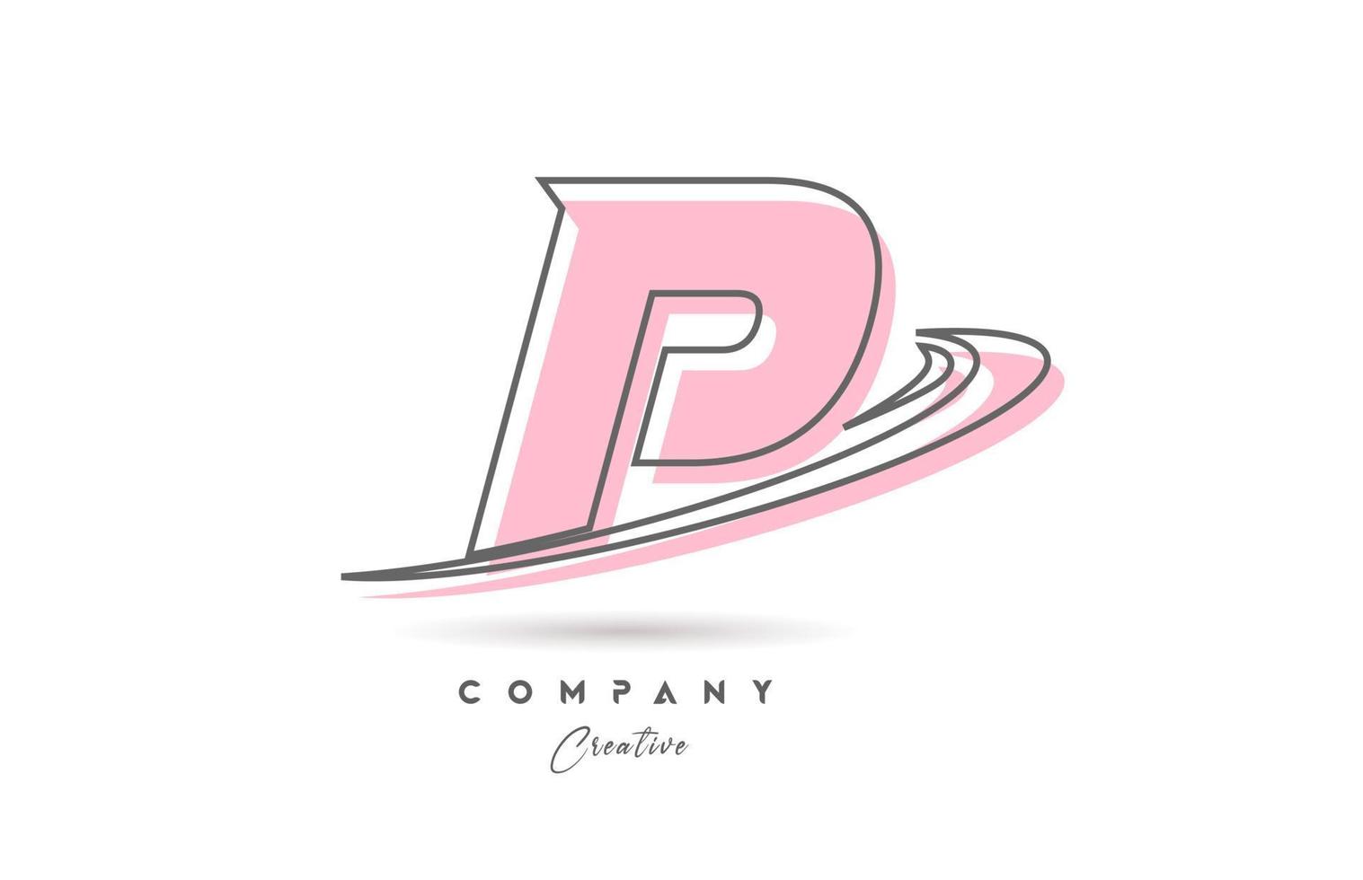 P pink grey line alphabet letter logo icon design with swoosh. Creative template for business and company vector