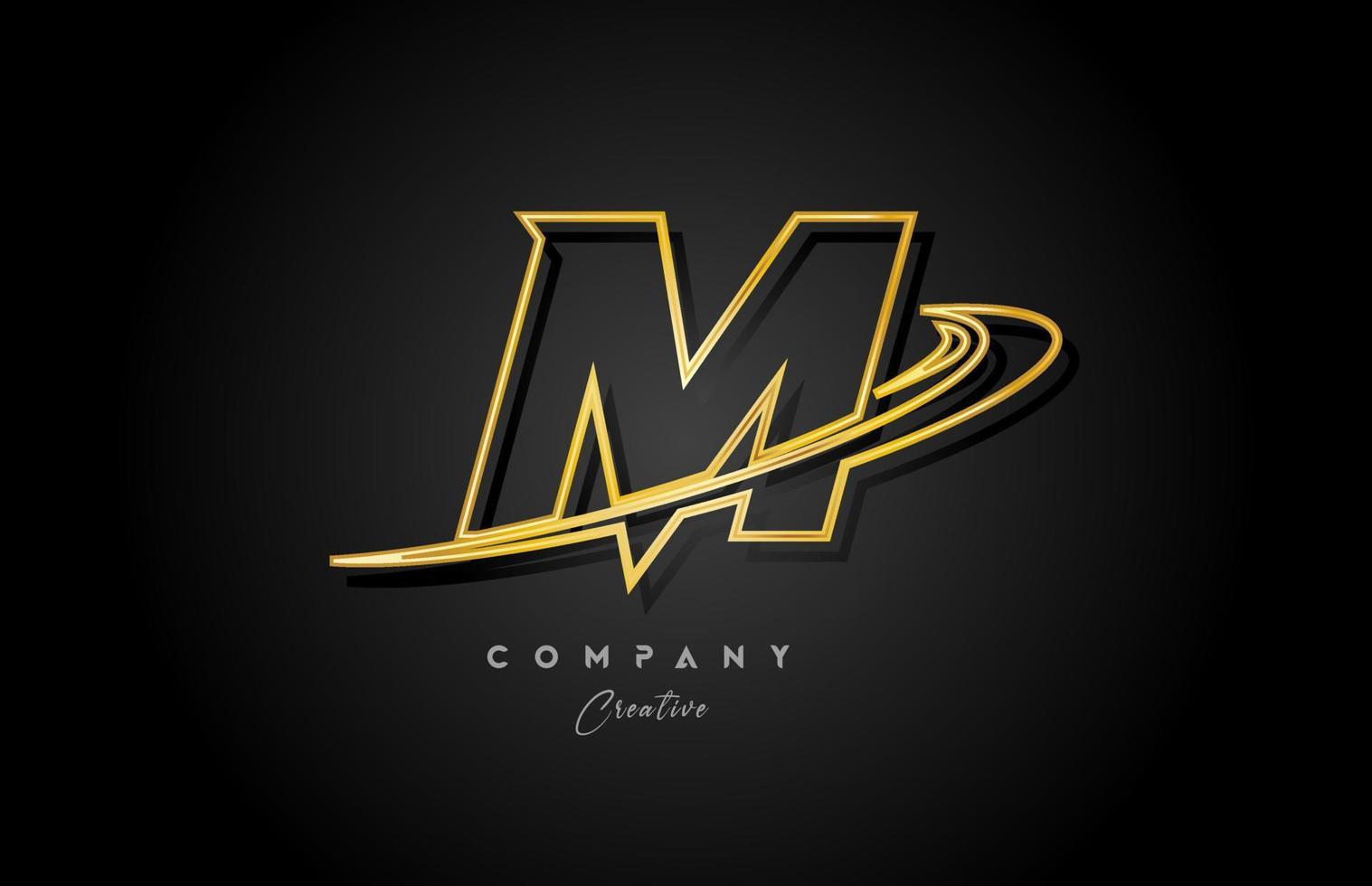 gold M alphabet letter logo icon design with golden swoosh. Creative template for company and business vector