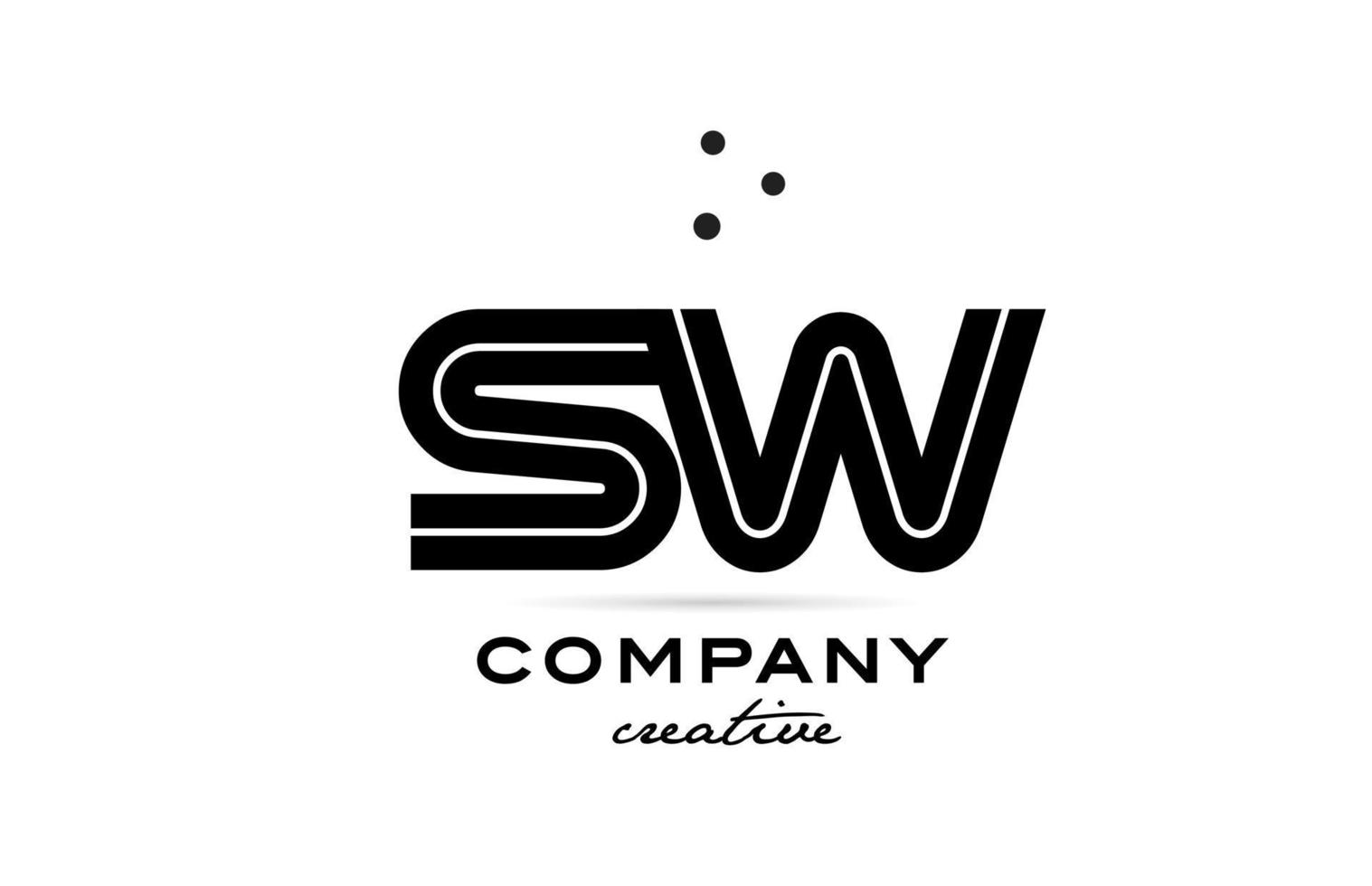 SW black and white combination alphabet bold letter logo with dots. Joined creative template design for company and business vector