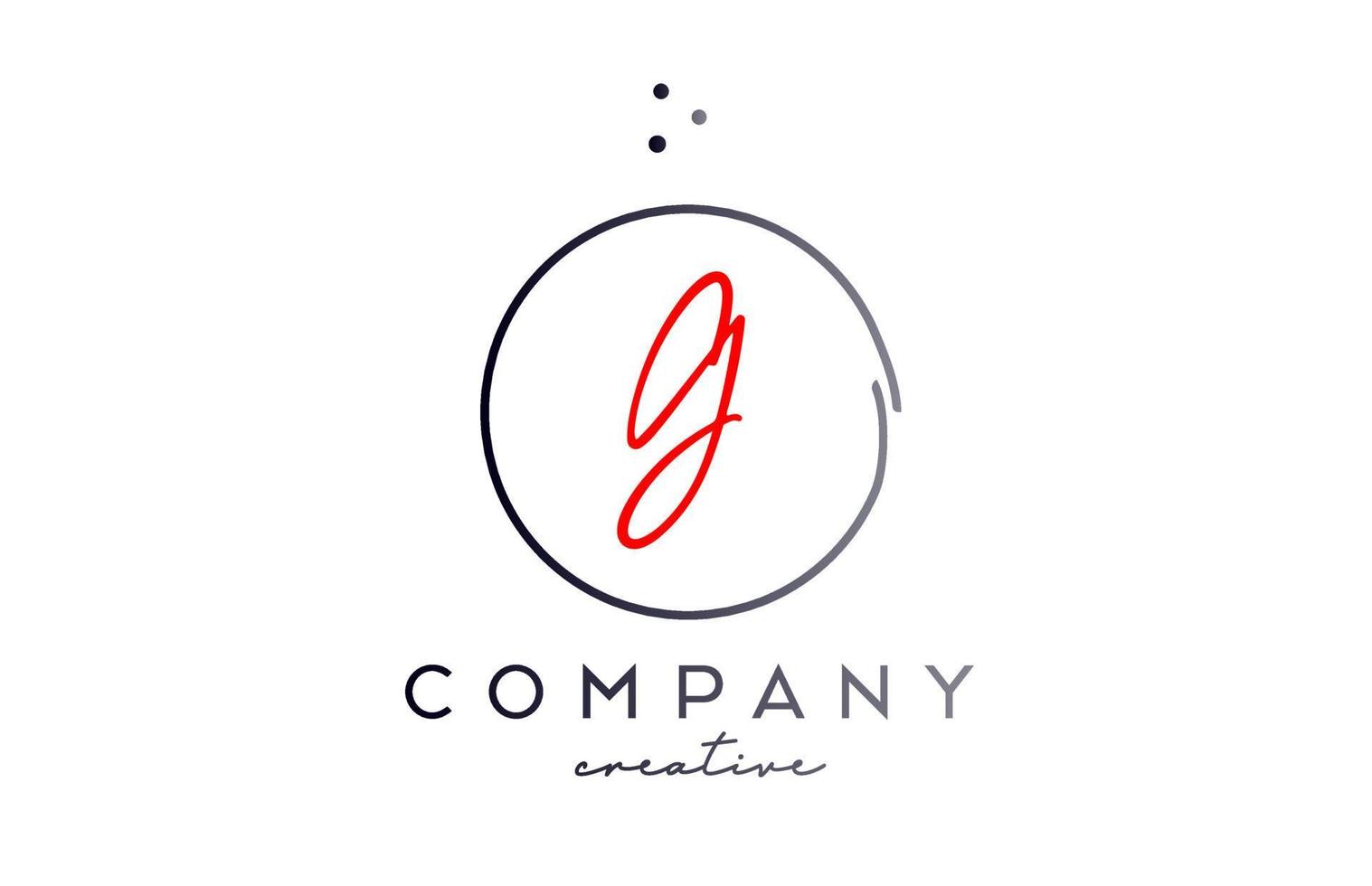 Circle G handwritten alphabet letter logo with dots and black red color. Corporate creative template design for company and business vector