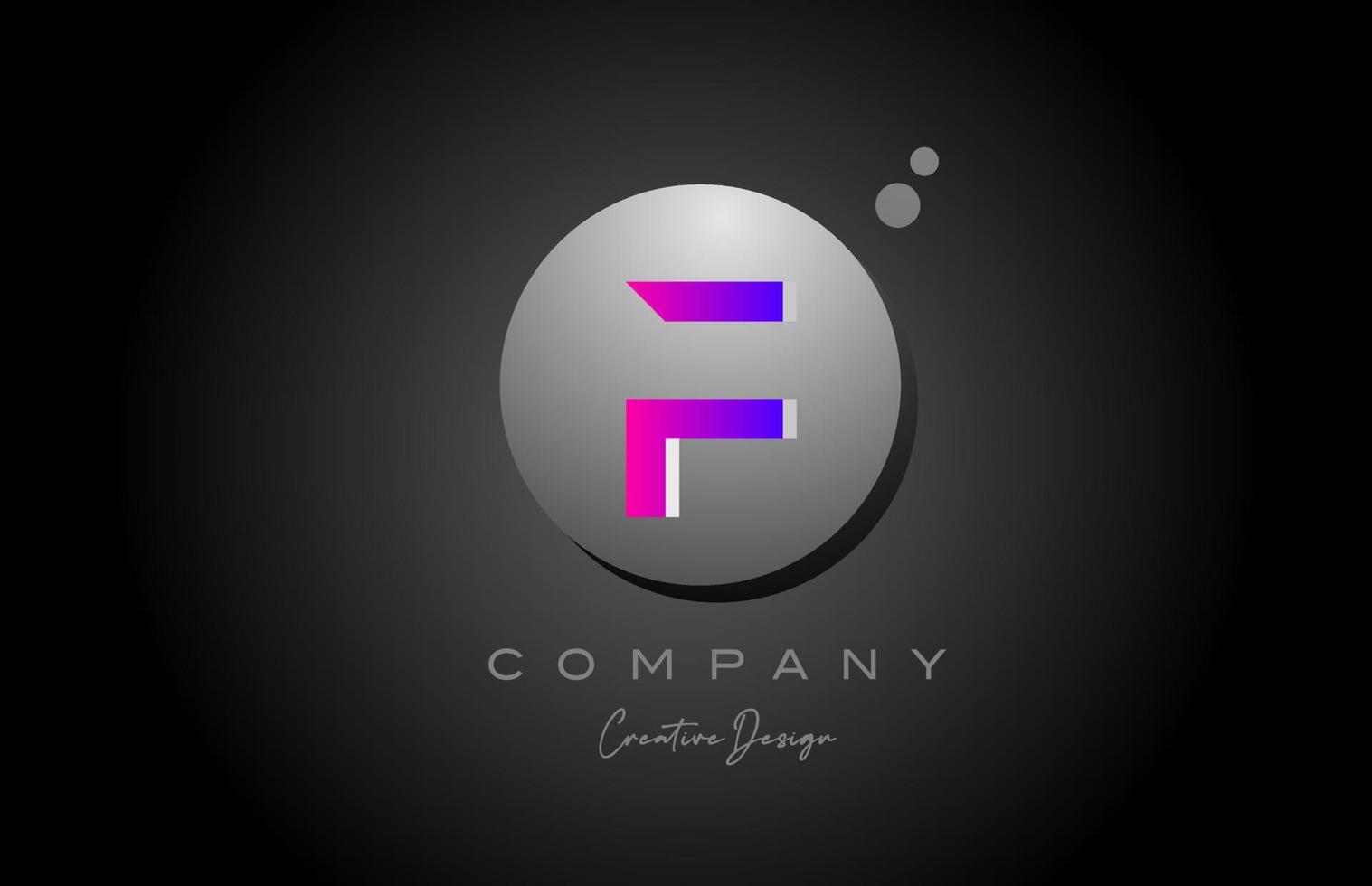 F esfera alfabeto letra logo icono diseño con punto. rosado gris creativo modelo para empresa y negocio vector