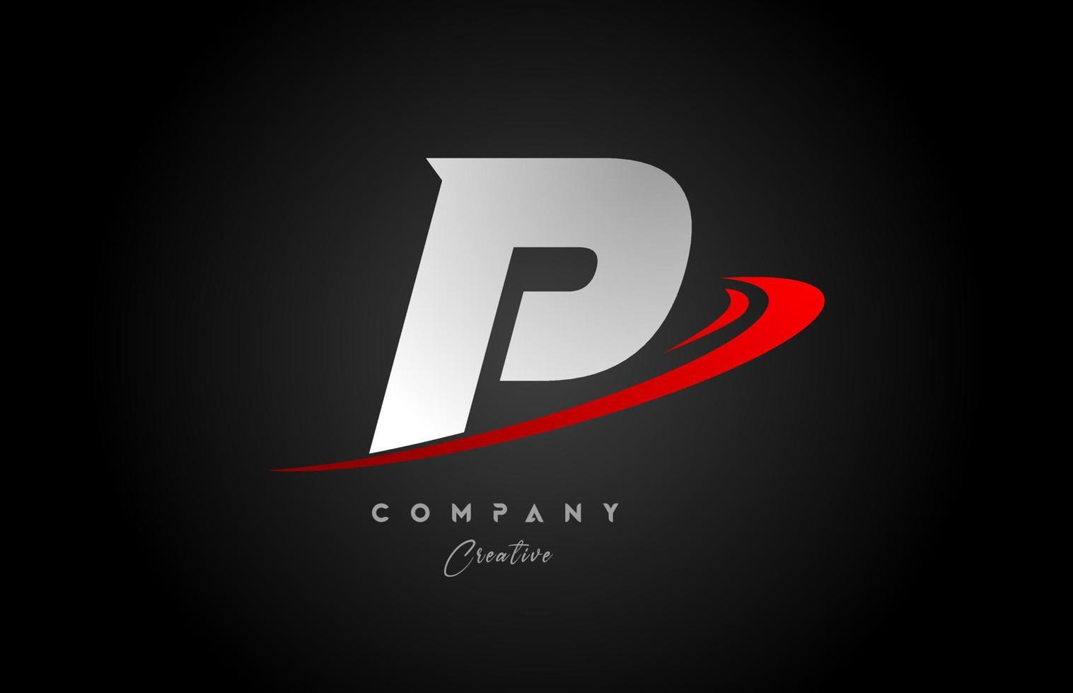 red swoosh P alphabet letter logo icon design with black grey color. Creative template for business and company vector