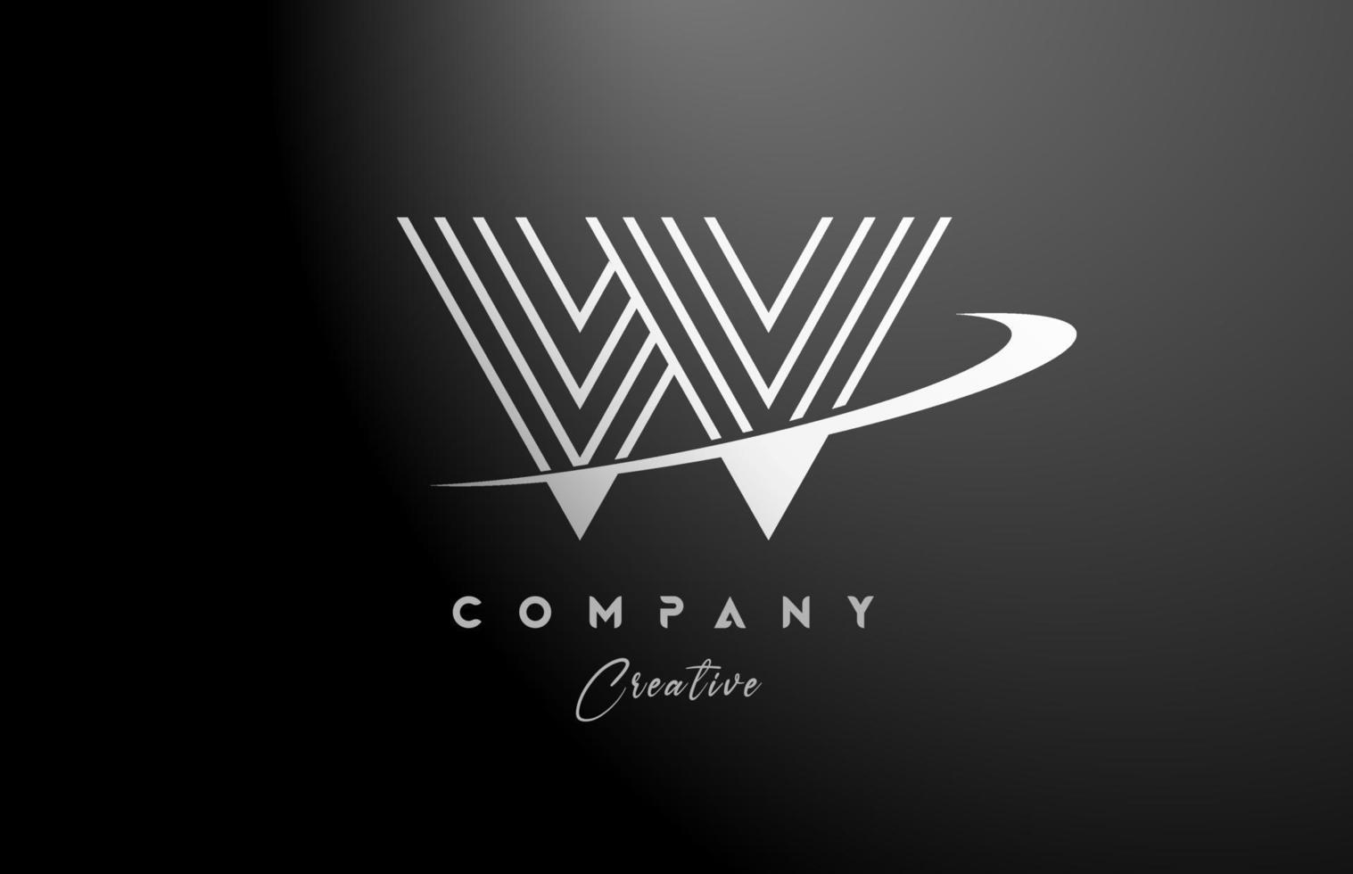 black white W alphabet letter logo icon design with swoosh. Creative line template for company and business vector