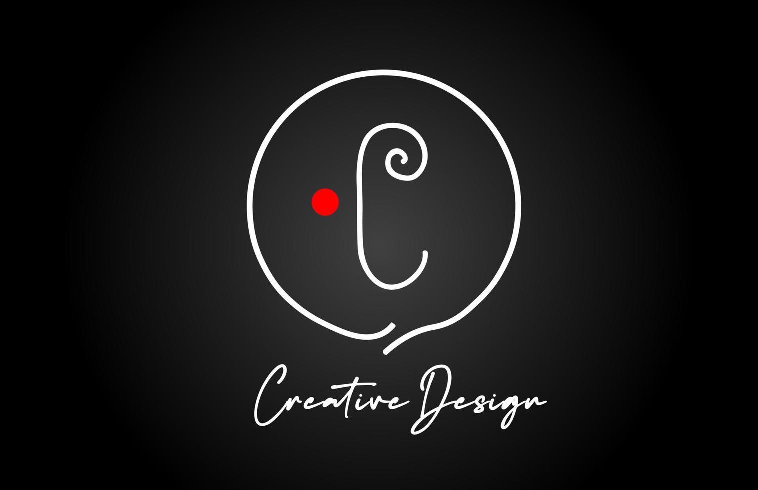C alphabet letter logo icon design with line red dot and vintage style. Black and white creative template for company and business vector