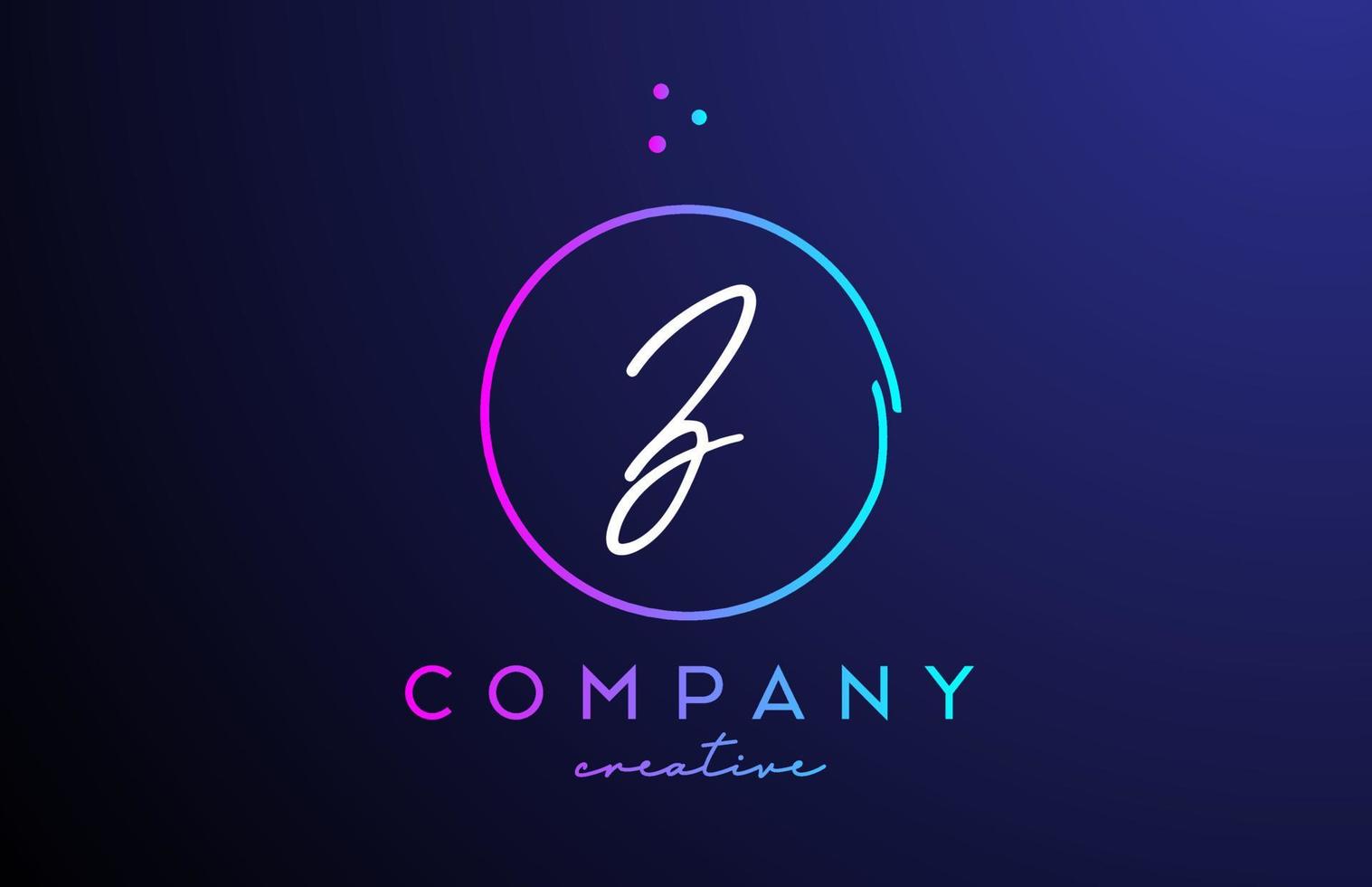 Z handwritten alphabet letter logo with dots and pink blue circle. Corporate creative template design for business and company vector