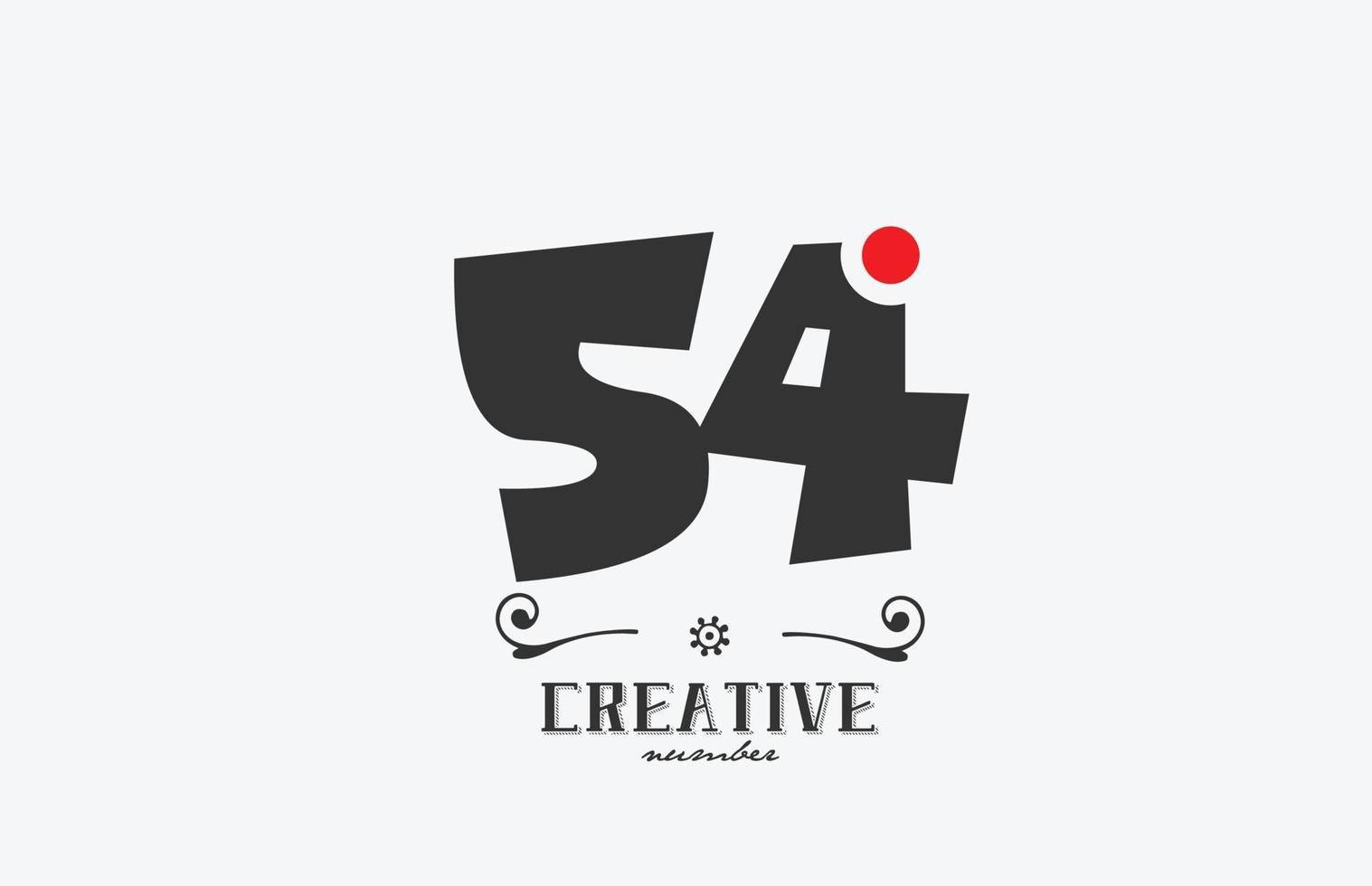 grey 54 number logo icon design with red dot. Creative template for company and business vector