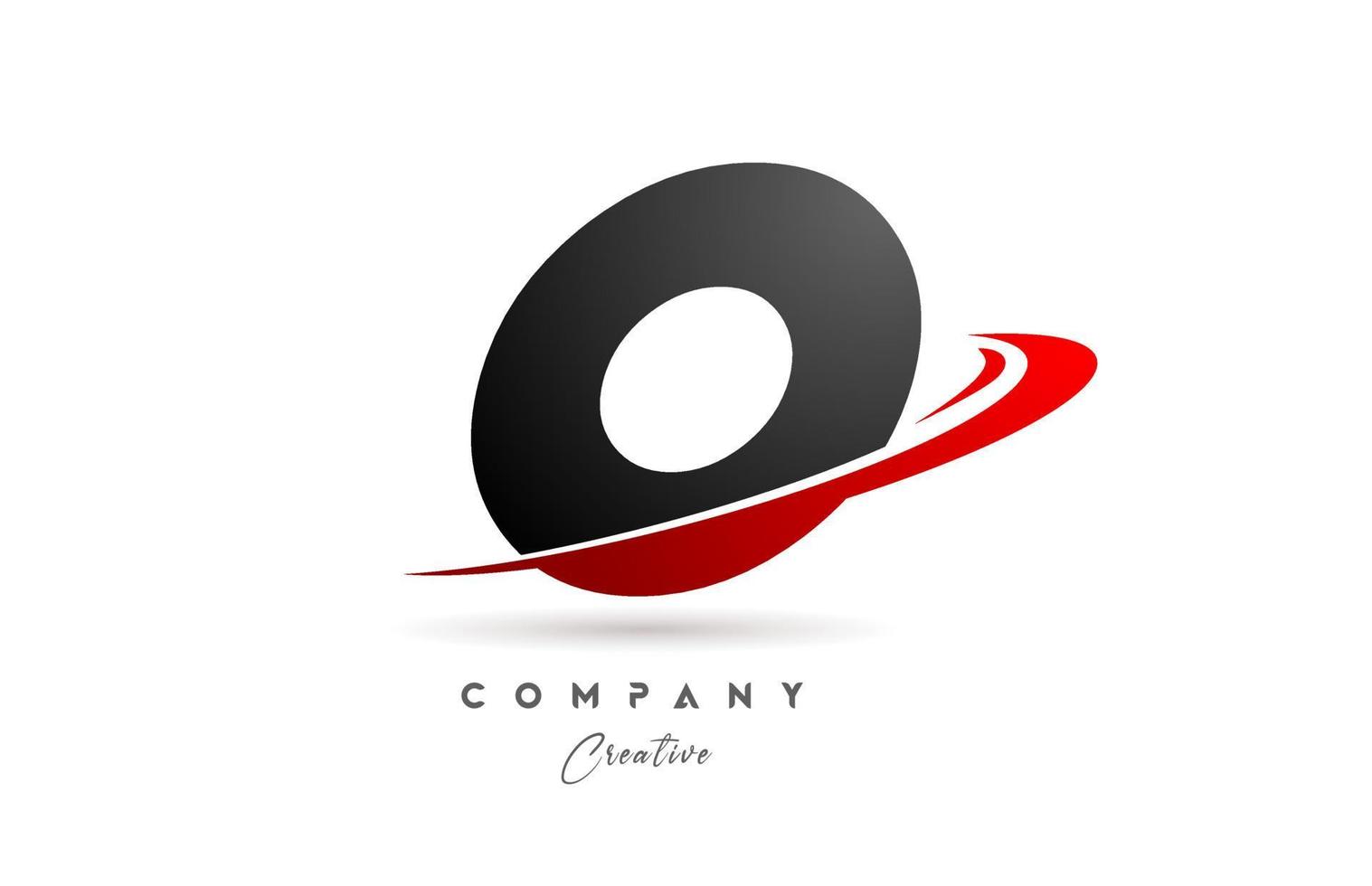black grey O alphabet letter logo icon design with red swoosh. Creative template for company and business vector
