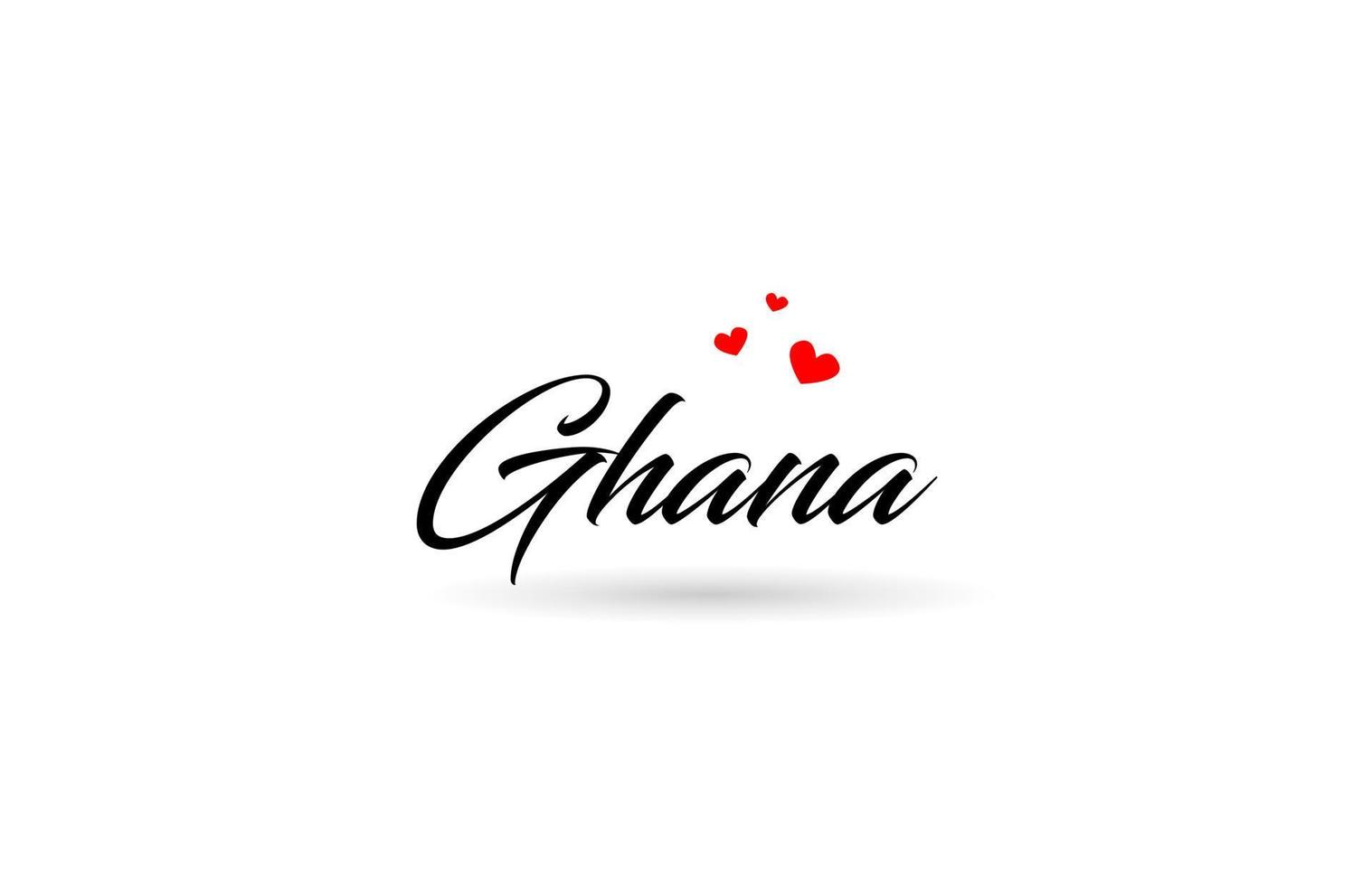 Ghana name country word with three red love heart. Creative typography logo icon design vector