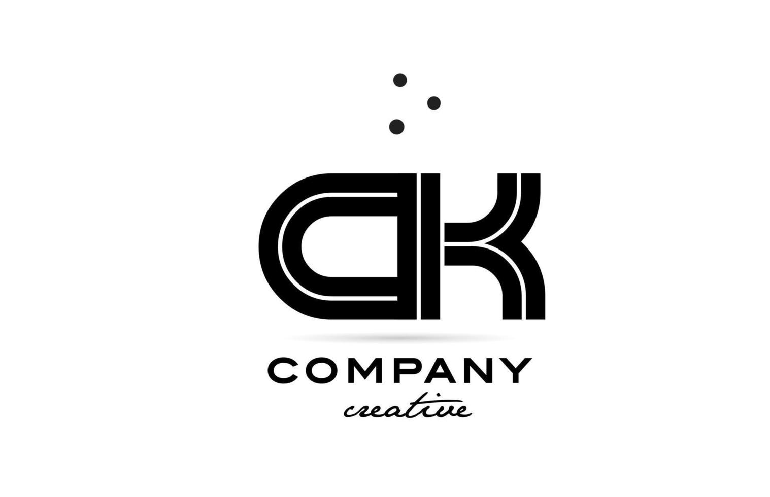 CK black and white combination alphabet bold letter logo with dots. Joined creative template design for company and business vector