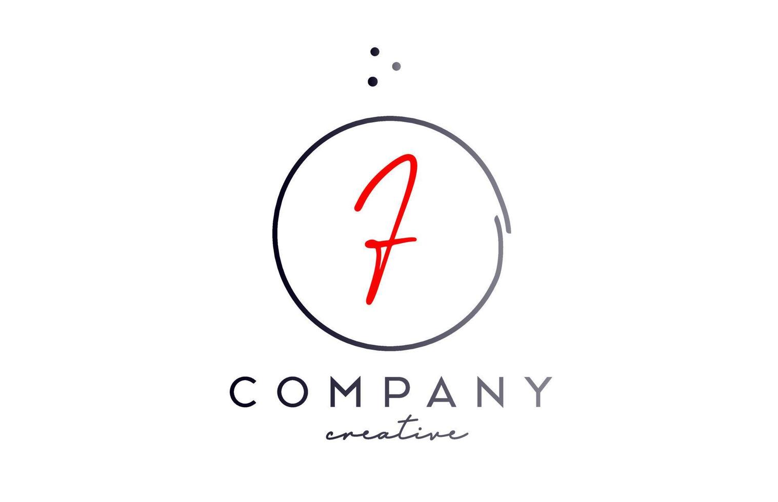 Circle F handwritten alphabet letter logo with dots and black red color. Corporate creative template design for company and business vector