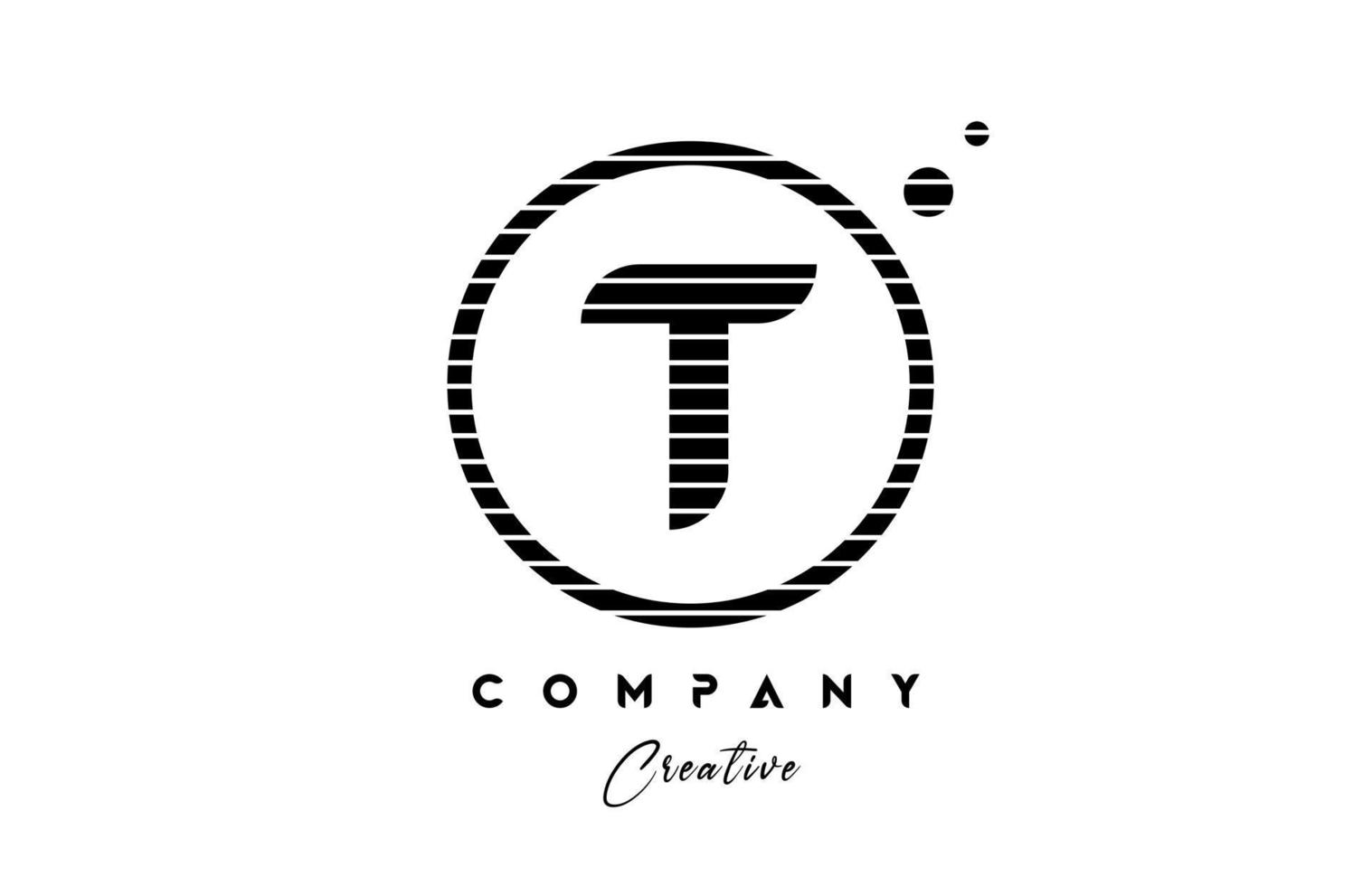 T alphabet letter logo icon design with line stripe and circle. Black and white creative template for company and business vector
