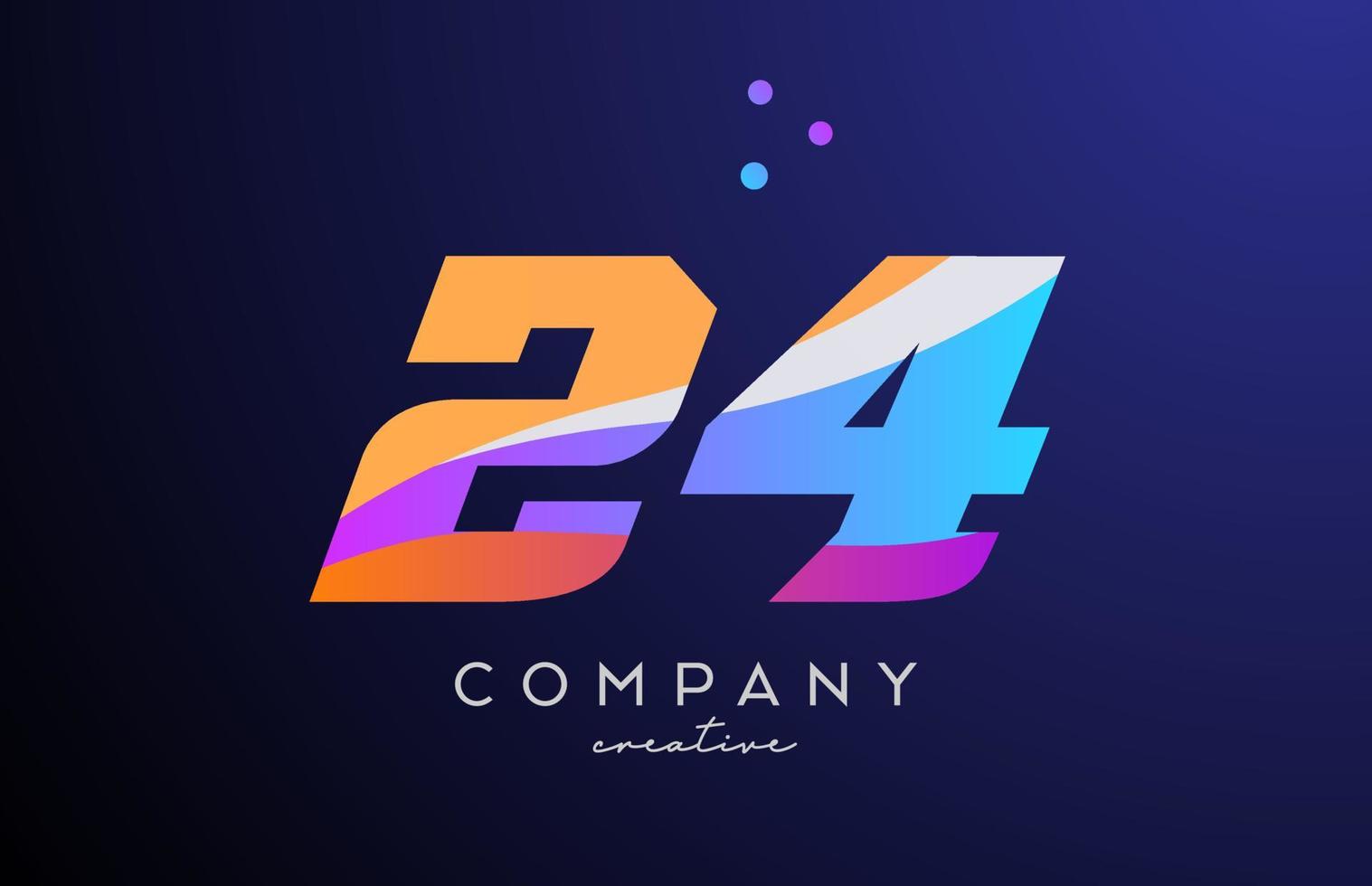 colored number 24 logo icon with dots. Yellow blue pink template design for a company and busines vector