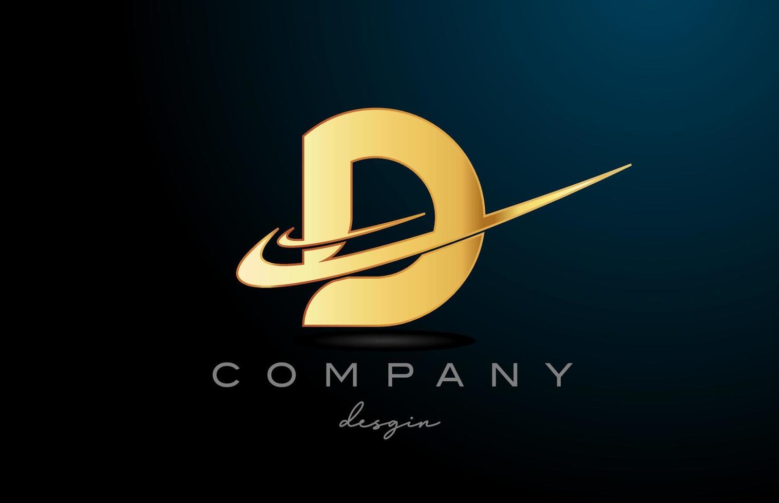 D alphabet letter logo with double swoosh in gold golden color. Corporate creative template design for company vector