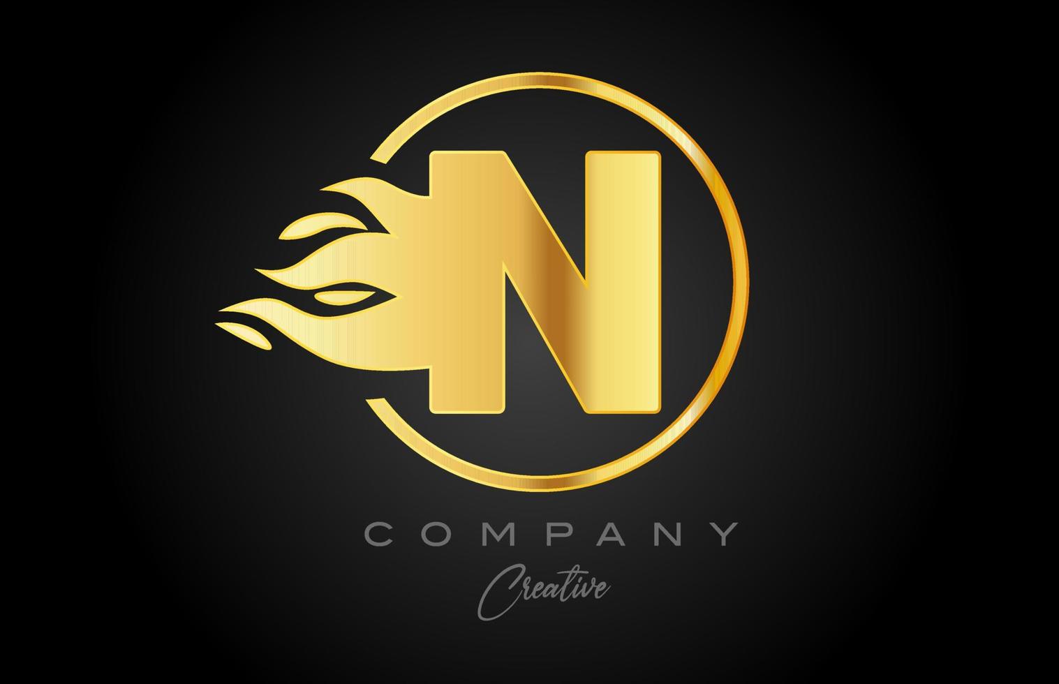 gold golden N alphabet letter icon for corporate with flames. Fire design suitable for a business logo vector