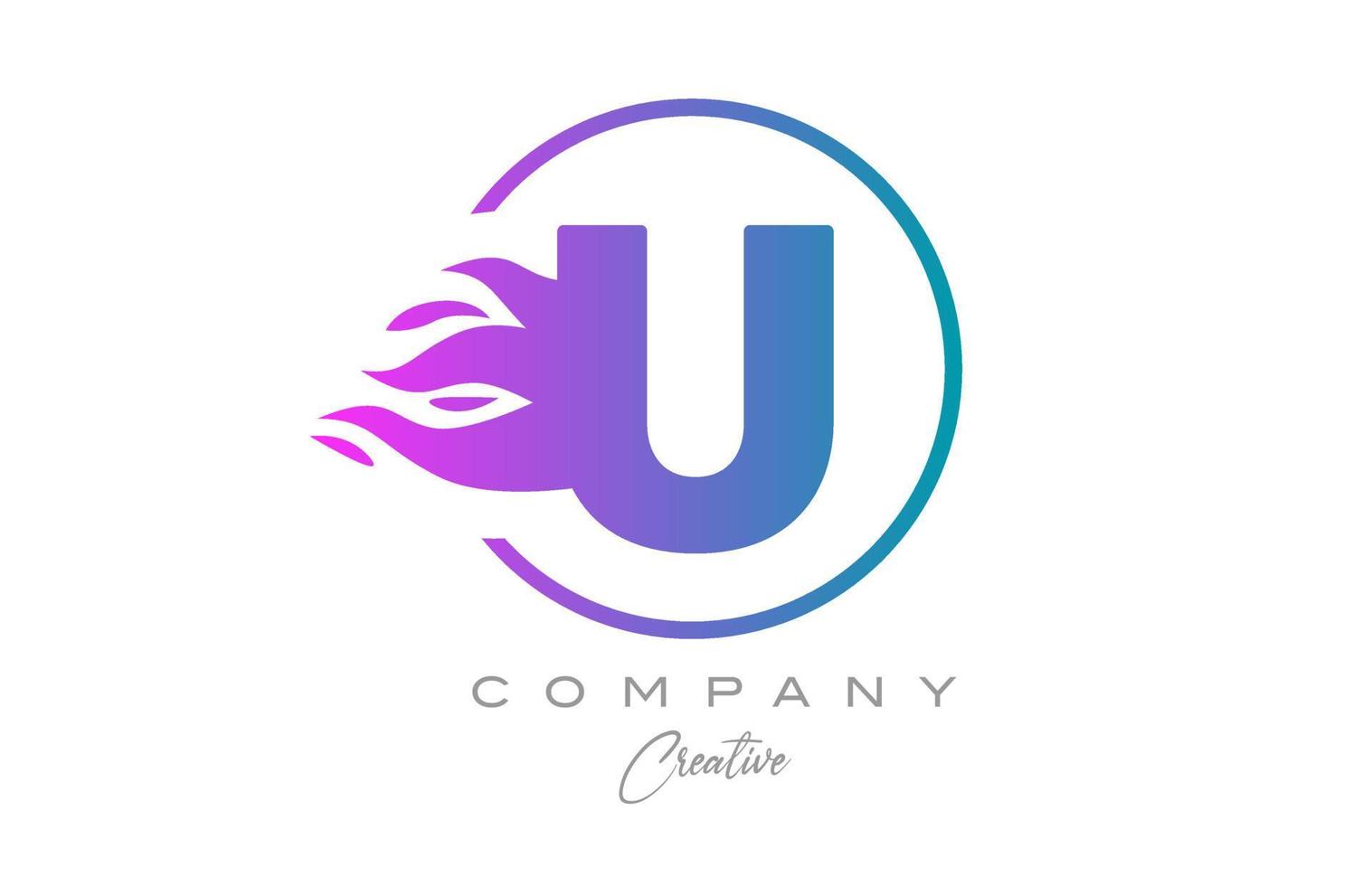 pink U alphabet letter icon for corporate with purple flames. Design with  suitable for a company logo vector
