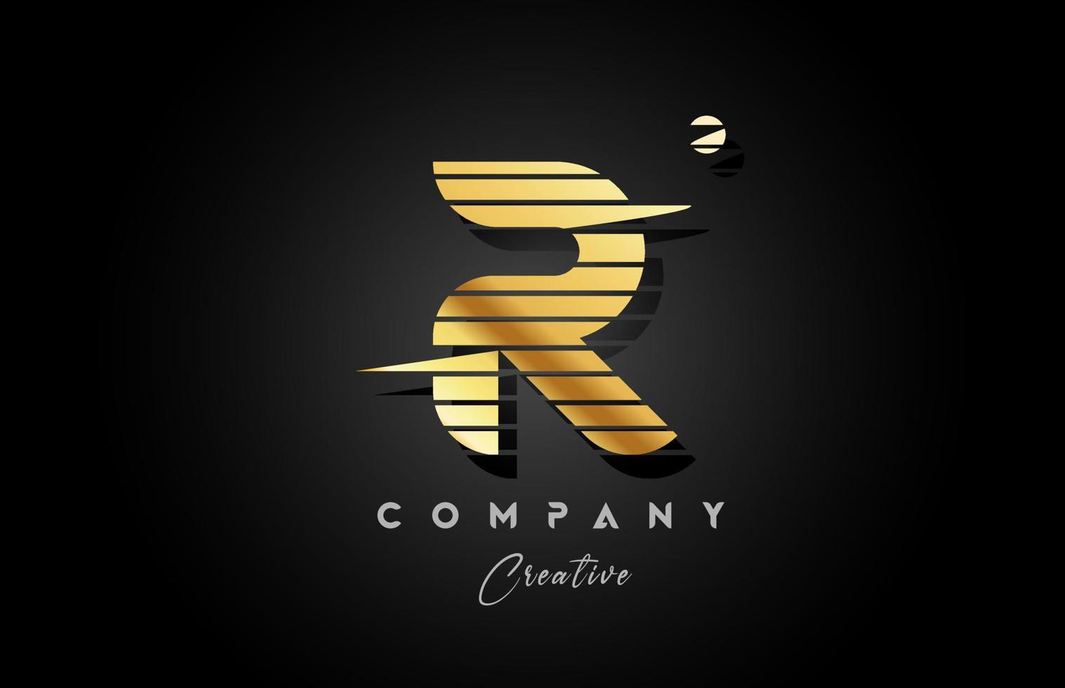 gold golden R alphabet letter logo icon design with line stripe and circle. Creative template for business and company vector