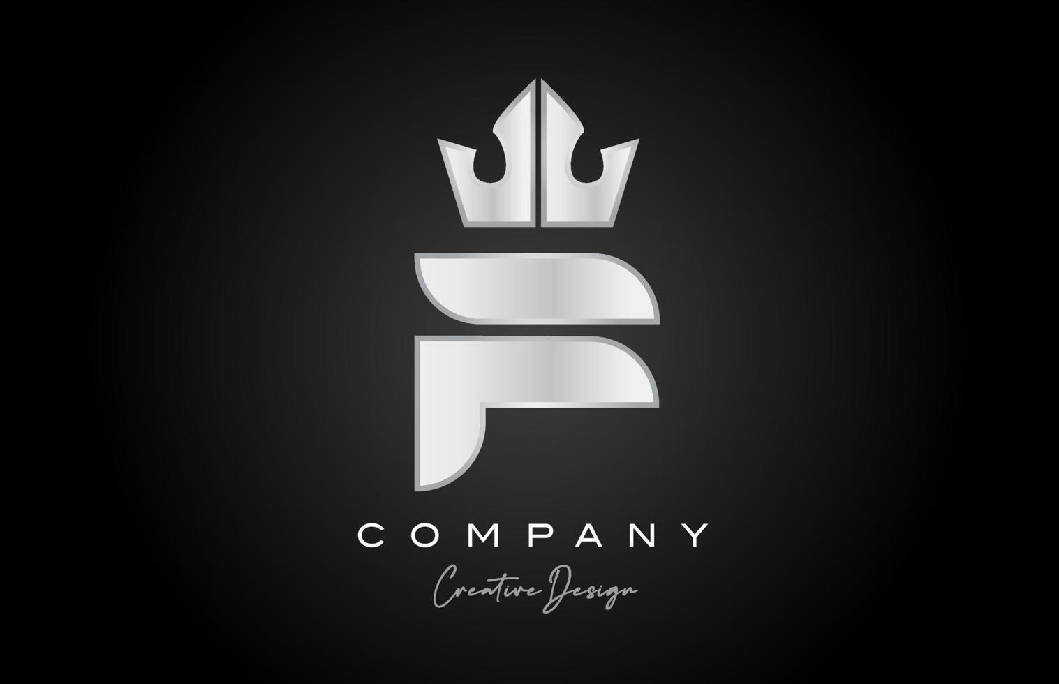 plata gris F alfabeto letra logo icono diseño. creativo corona Rey modelo para empresa y negocio vector