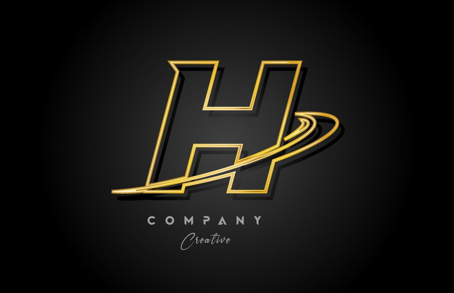 gold H alphabet letter logo icon design with golden swoosh. Creative template for company and business vector