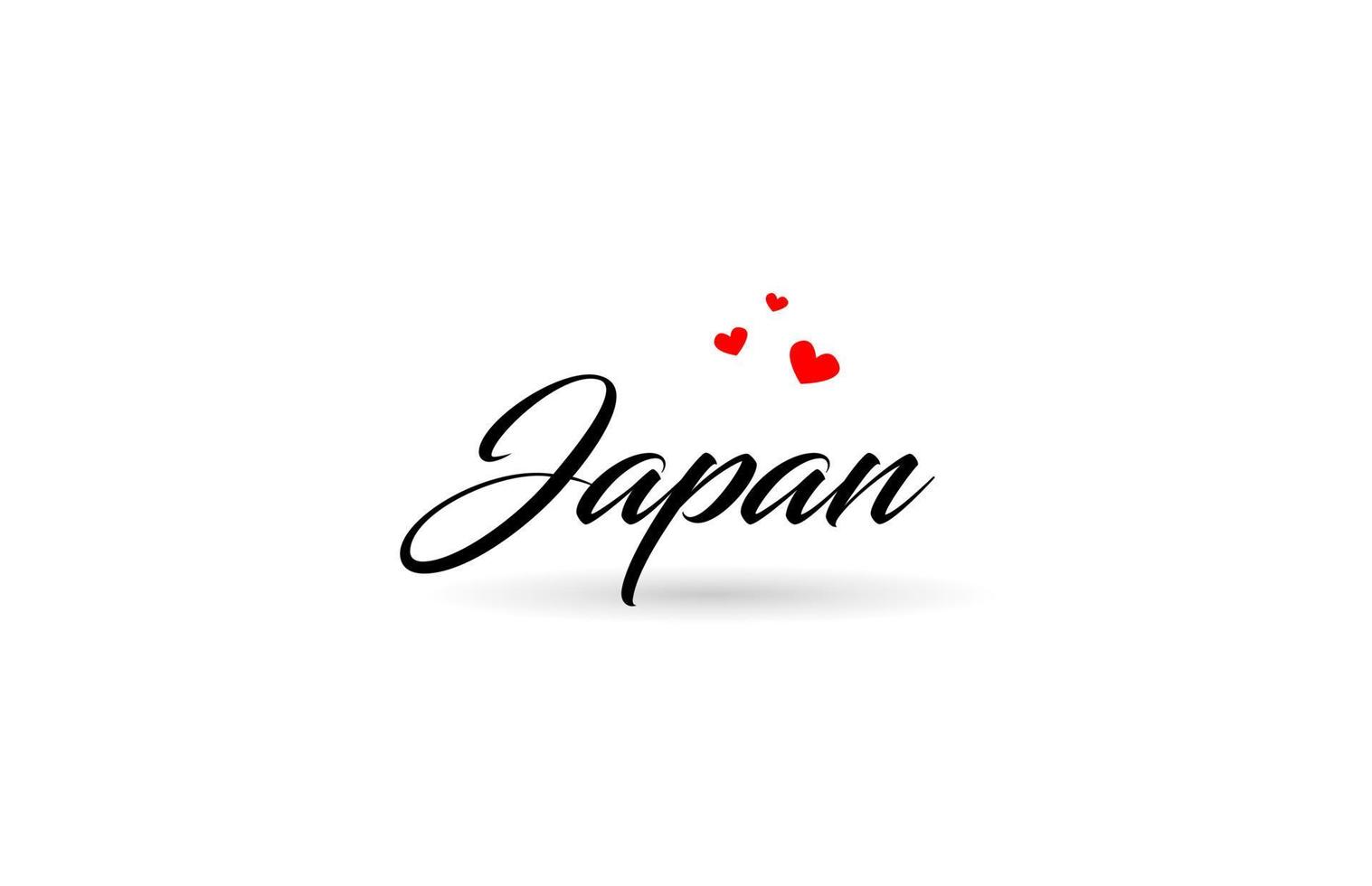 Japan name country word with three red love heart. Creative typography logo icon design vector