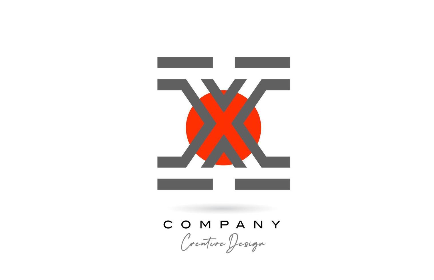 grey line X alphabet letter logo icon design with red dot. Creative template for company and business vector