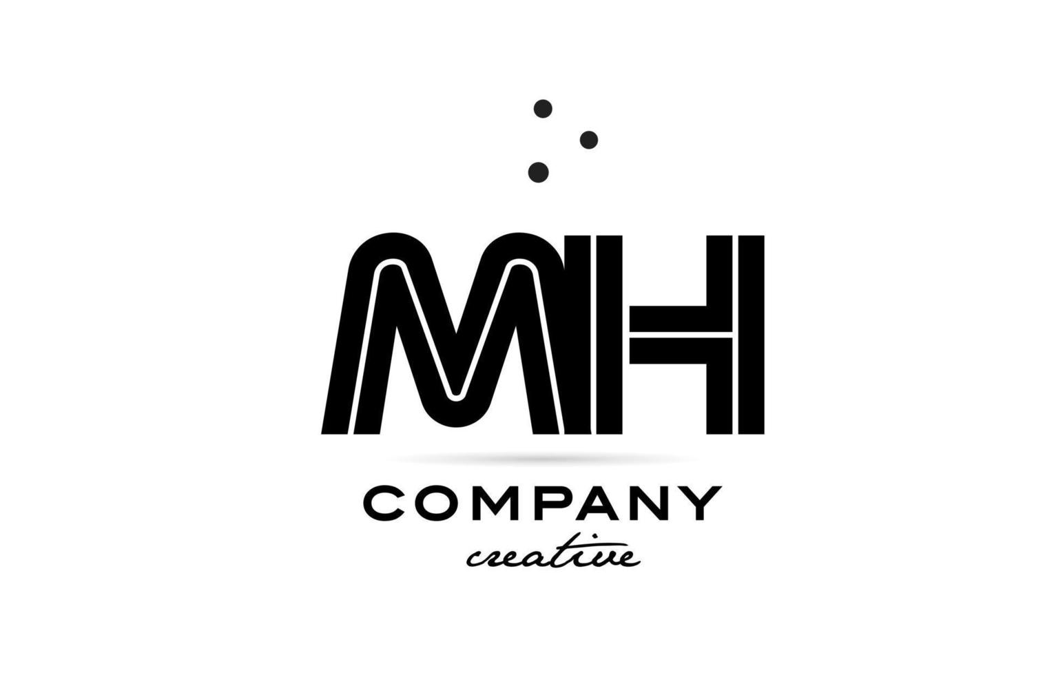 MH black and white combination alphabet bold letter logo with dots. Joined creative template design for company and business vector