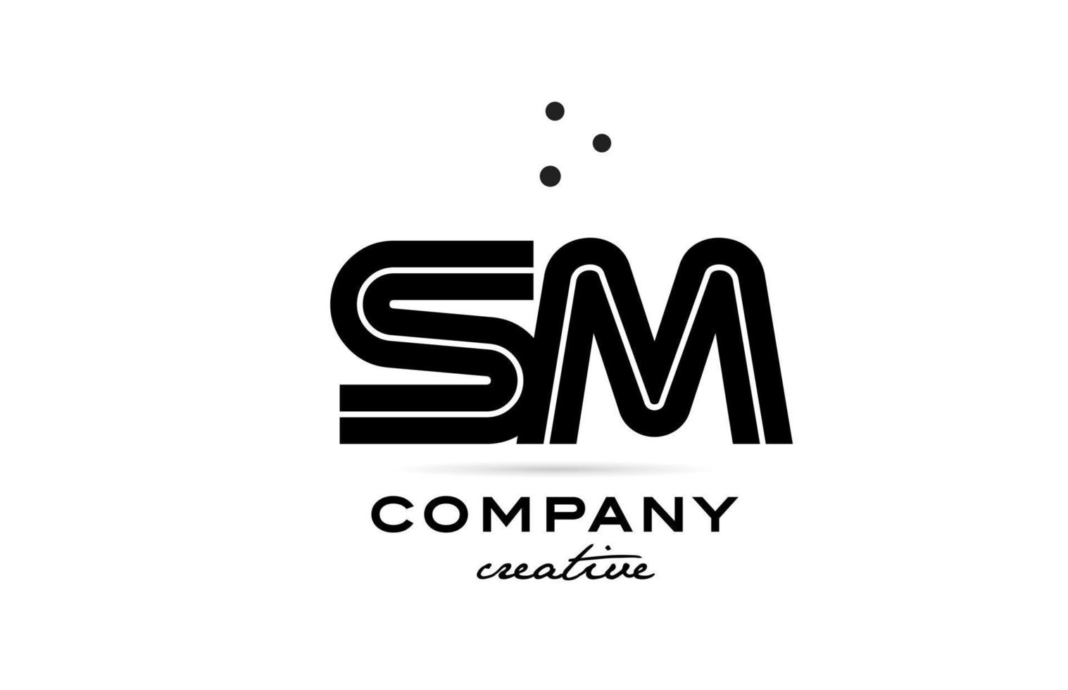 SM black and white combination alphabet bold letter logo with dots. Joined creative template design for company and business vector