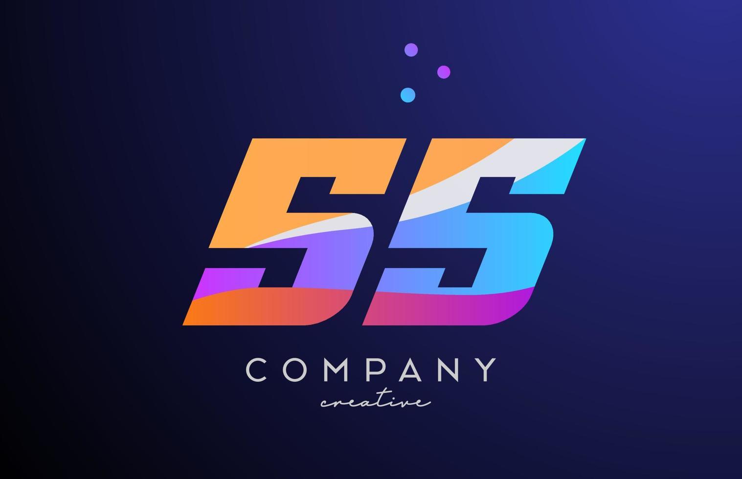 colored number 55 logo icon with dots. Yellow blue pink template design