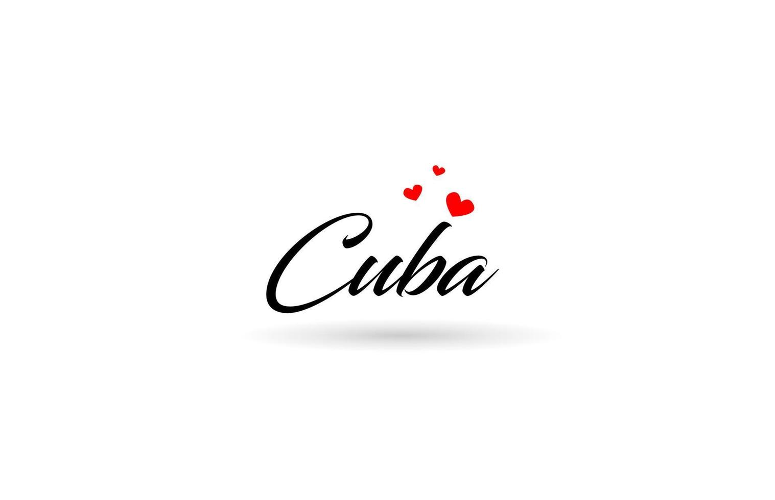 Cuba name country word with three red love heart. Creative typography logo icon design vector