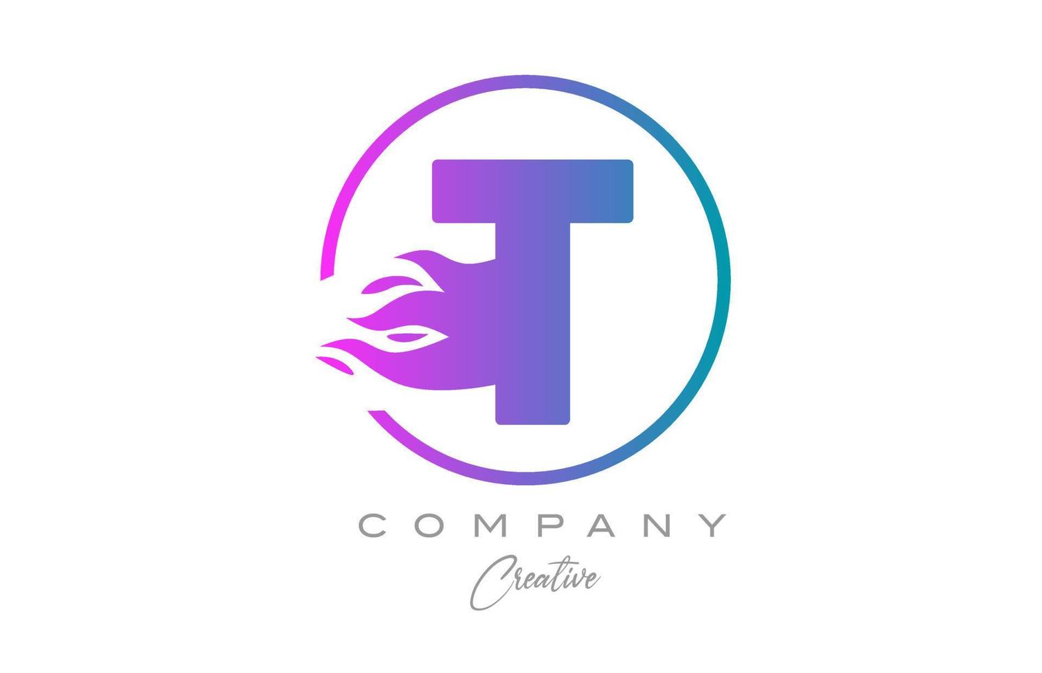 pink T alphabet letter icon for corporate with purple flames. Design with  suitable for a company logo vector